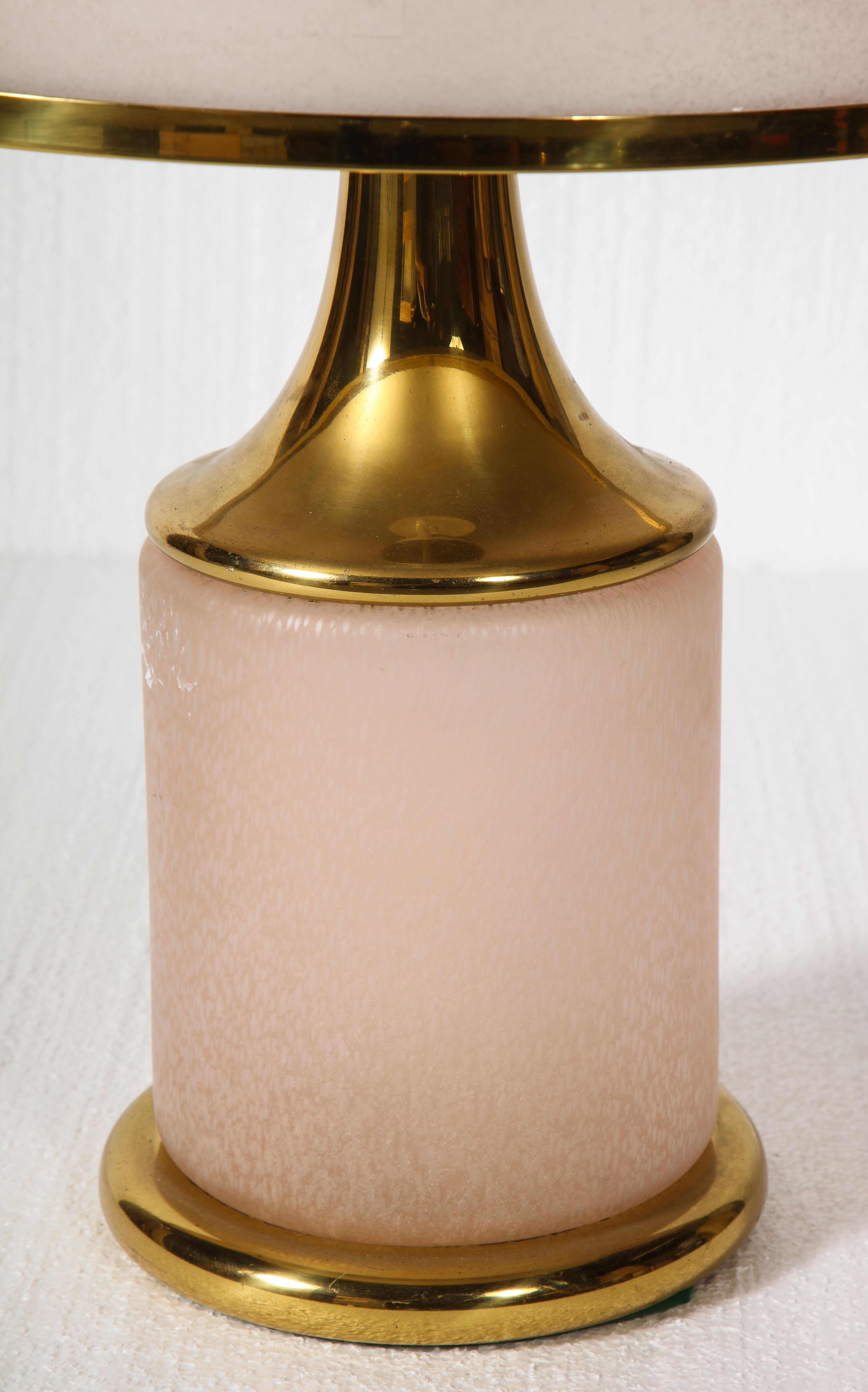 Italian Vintage Glass Brass Large Pink Beige Lamp, 1970-1980, Italy