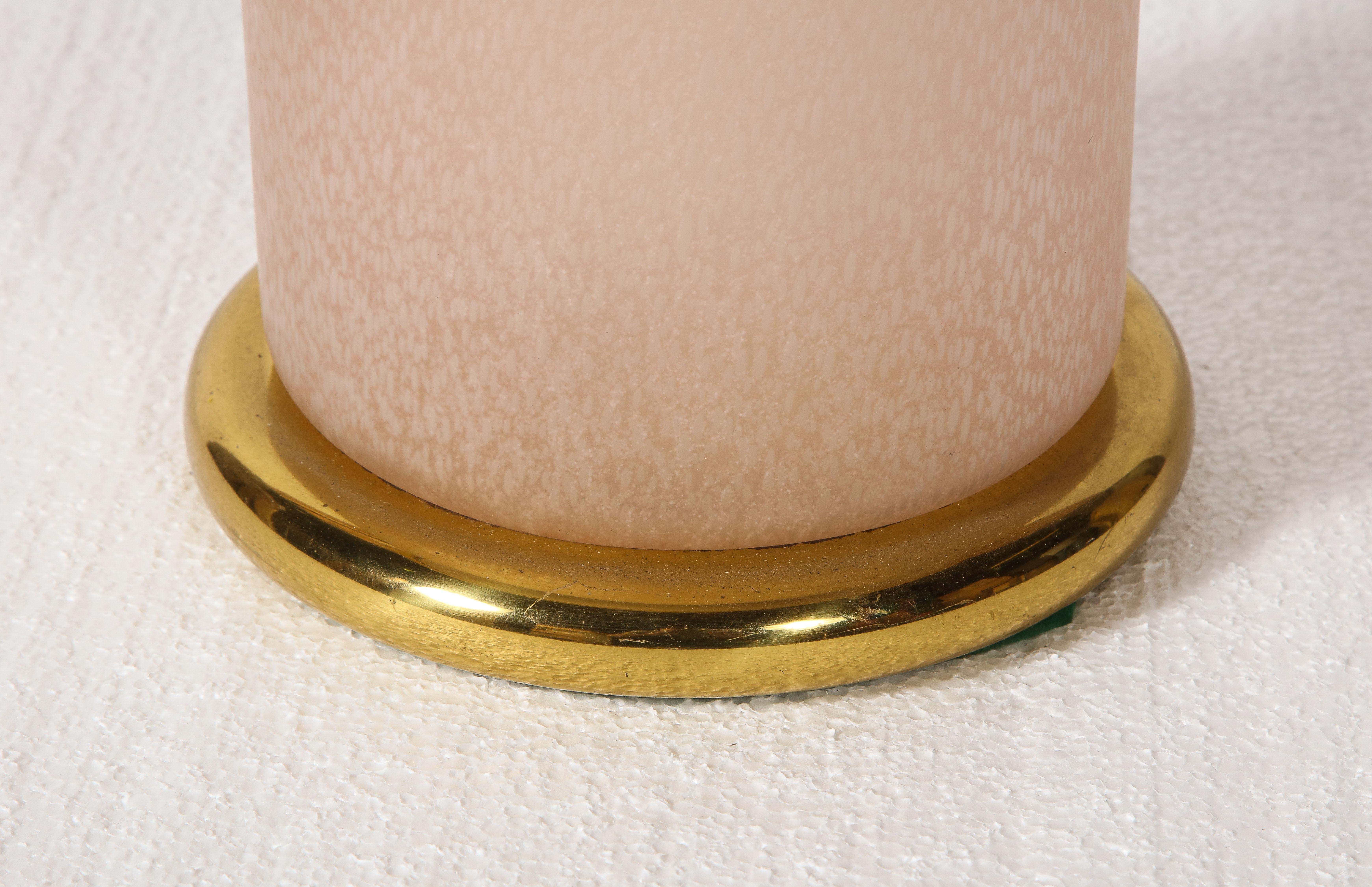 Vintage Glass Brass Large Pink Beige Lamp, 1970-1980, Italy In Good Condition In New York, NY