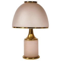Vintage Glass Brass Large Pink Beige Lamp, 1970-1980, Italy