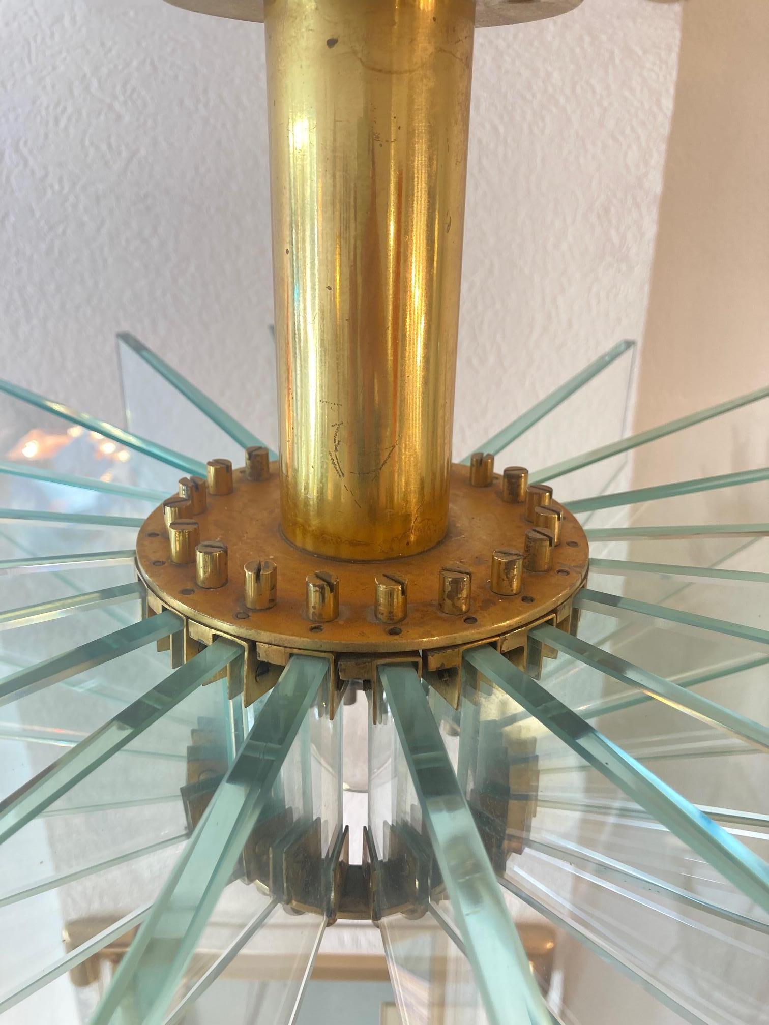 Vintage Glass & Brass Sunburst Flush Mount Ceiling Lamp 1950s For Sale 6