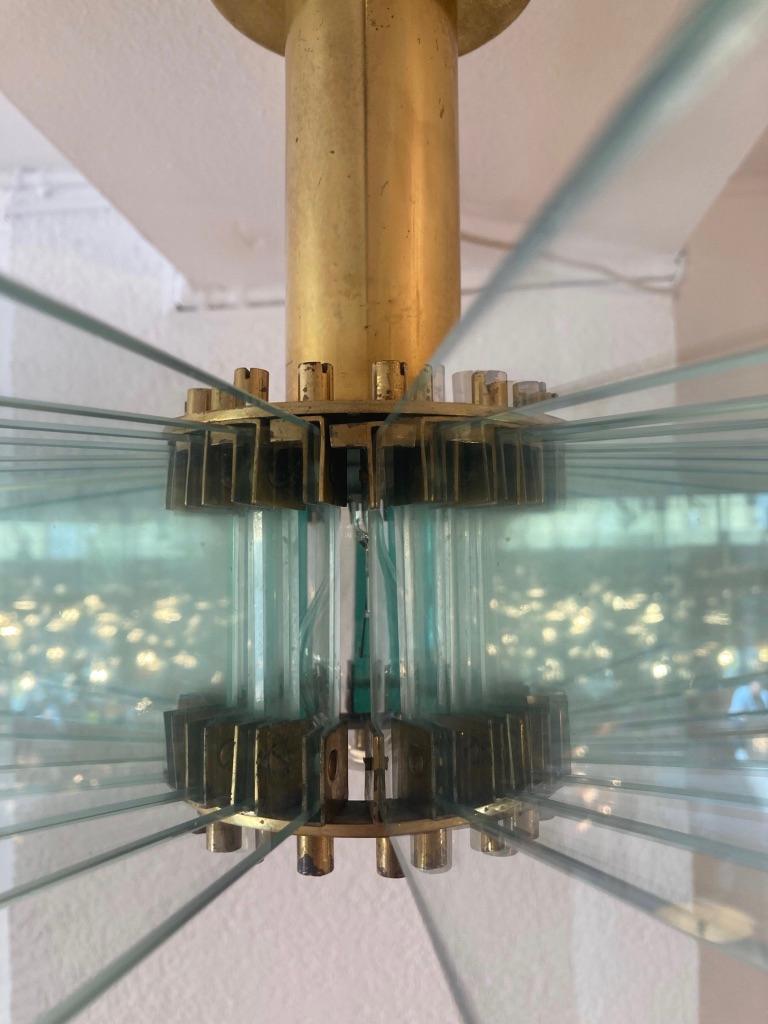 Vintage Glass & Brass Sunburst Flush Mount Ceiling Lamp 1950s For Sale 1