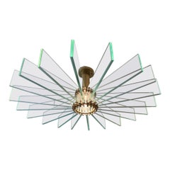 Sunburst, Einbau-Deckenleuchte aus Glas und Messing, 1950er Jahre