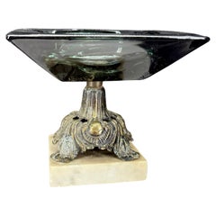 Vintage Glass Bronze and Marble Base Cigar Ashtray, Austrian 1920's