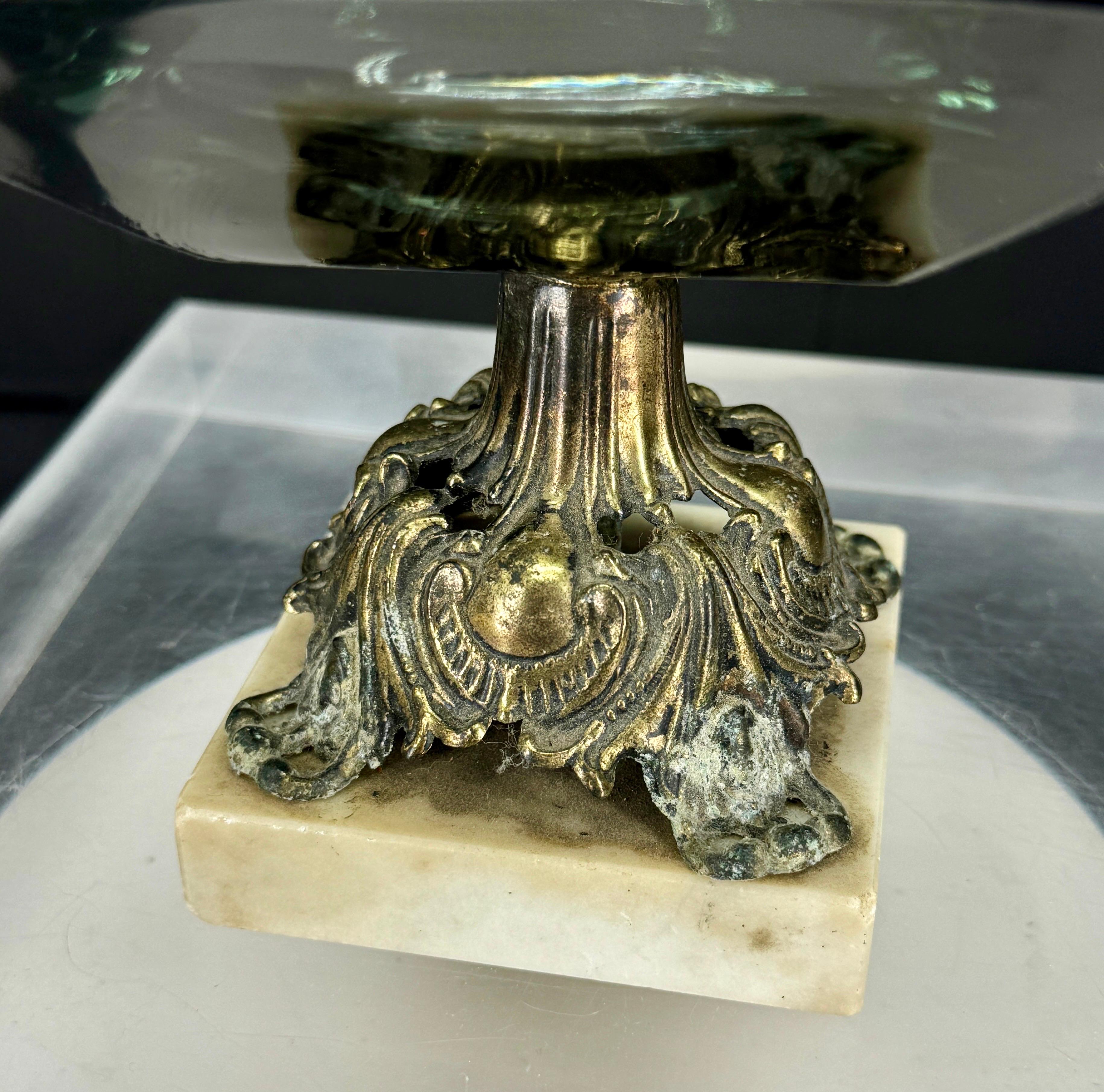 Hand-Crafted Vintage Glass Bronze and Marble Base Cigar Ashtray, Austrian 1920's