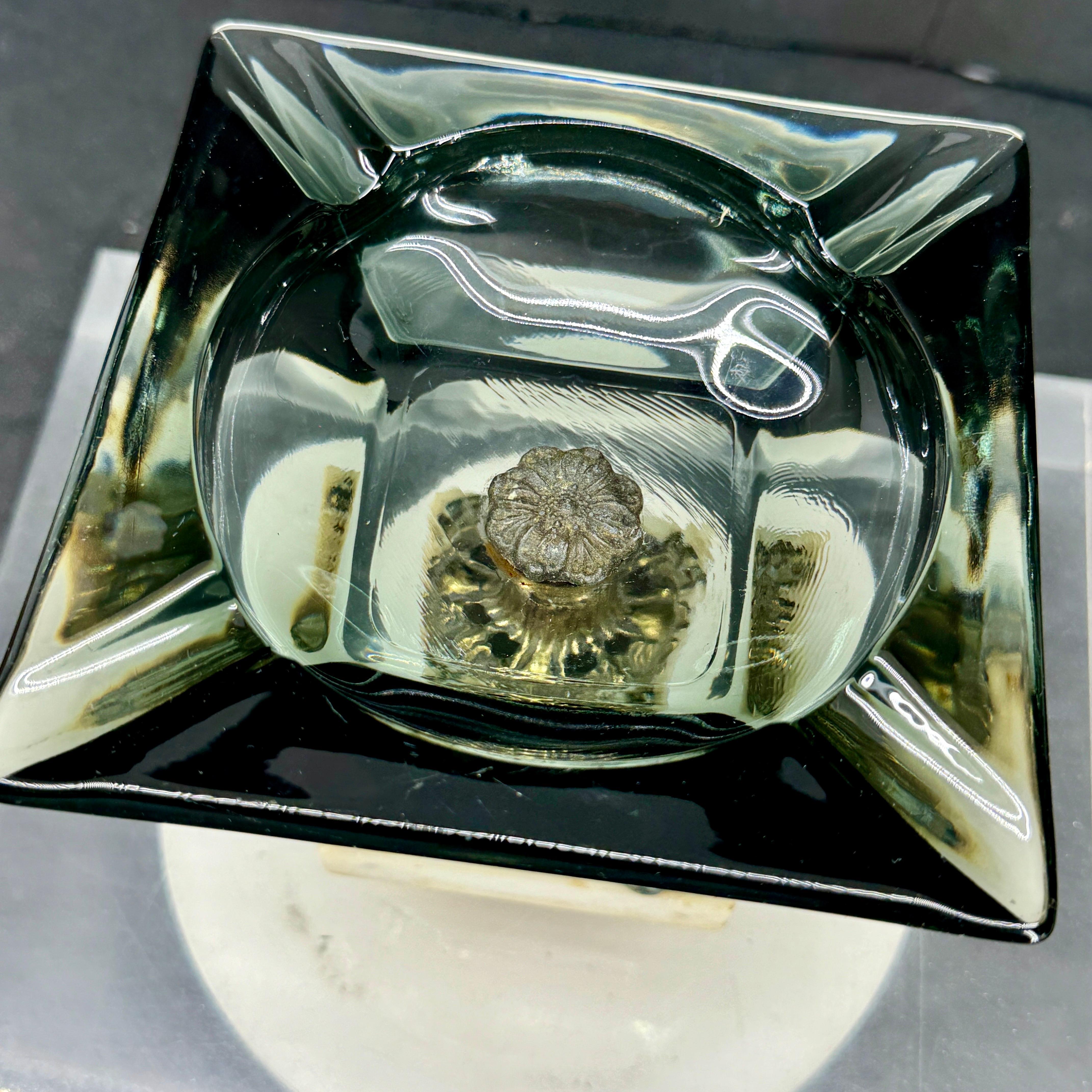 20th Century Vintage Glass Bronze and Marble Base Cigar Ashtray, Austrian 1920's