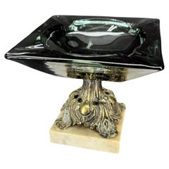 Vintage Glass Bronze and Marble Base Cigar Ashtray, Austrian 1920's