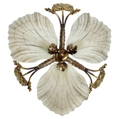 Vintage Glass Bronze Pendant Lamp Italian Art Nouveau Lighting 1950, Spain