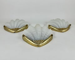 Vintage Glass Bronze Shell Wall Lamps from 80s Art-Deco Style, Set of 3