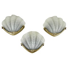 Vintage Glass Bronze Shell Wall Lamps from 80s Art-Deco Style, Set of 3