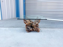 Mid-Century Burl Wood Root Base Side Table with Glass Top, 1960s