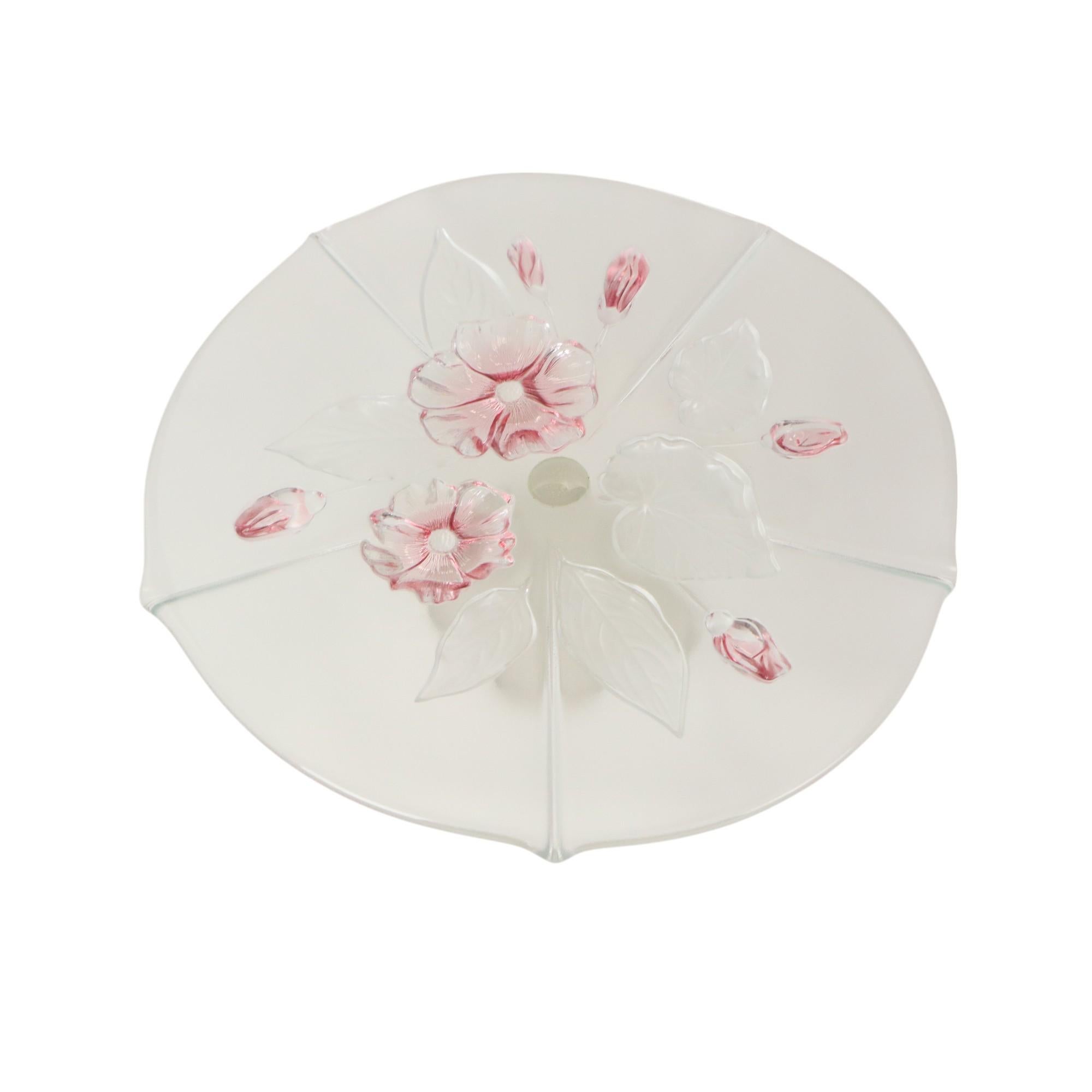 Verre Vintage Glass Cake Stand Cake Plateau Flowers Mikasa Calypso en vente