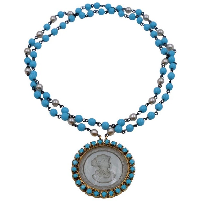Vintage Glass Cameo Necklace 1960 S For Sale At 1stdibs