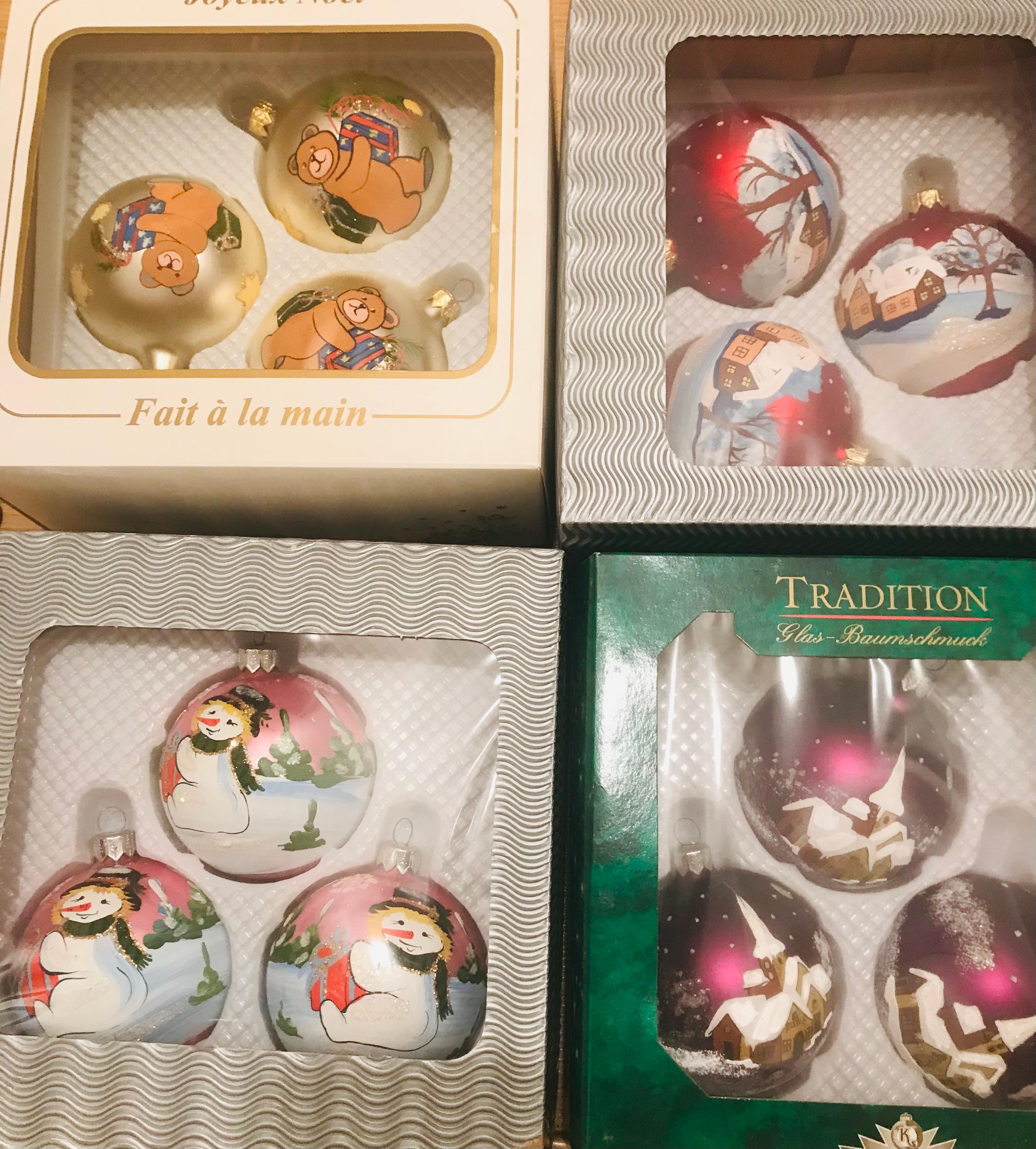 Late 20th Century Vintage Glass Christmas Ornaments Handpainted