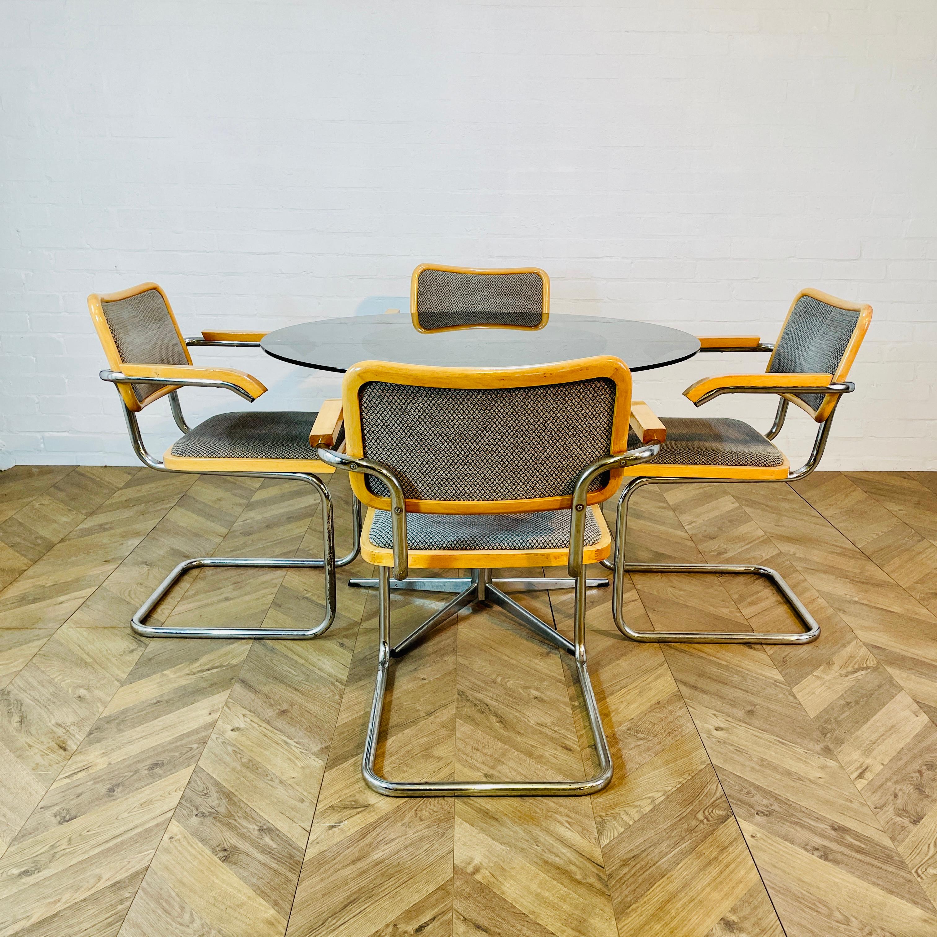 Table de salle à manger circulaire vintage en verre + ensemble de 4 fauteuils Cesca Marcel Breuer en vente 9