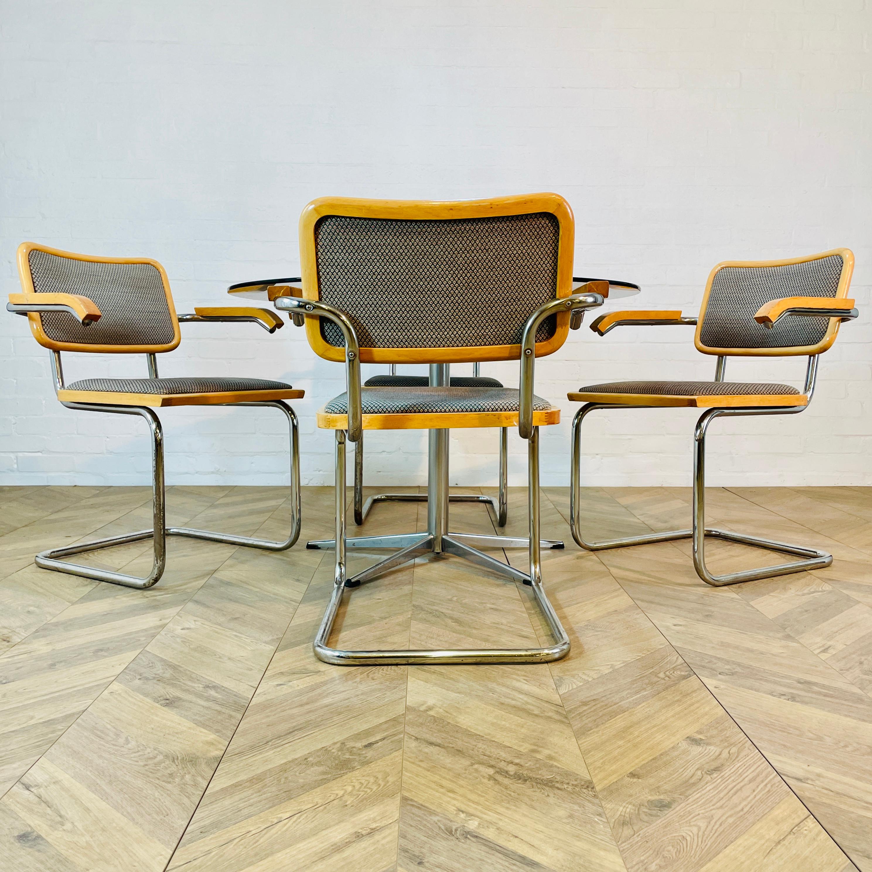Table de salle à manger circulaire vintage en verre + ensemble de 4 fauteuils Cesca Marcel Breuer en vente 11
