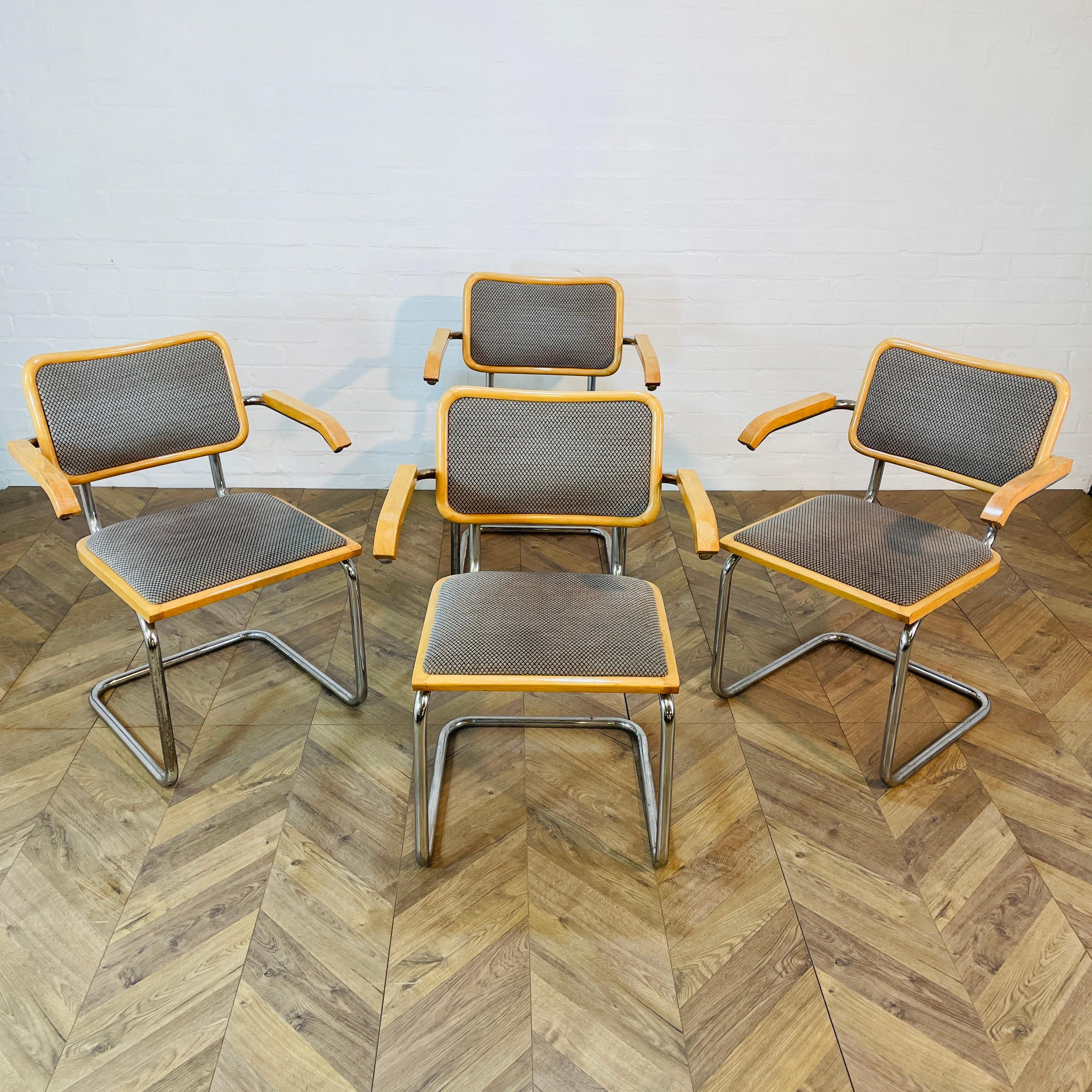 Vintage Glass Circular Dining Table + Set of 4 Marcel Breuer Cesca Armchairs In Good Condition For Sale In Ely, GB