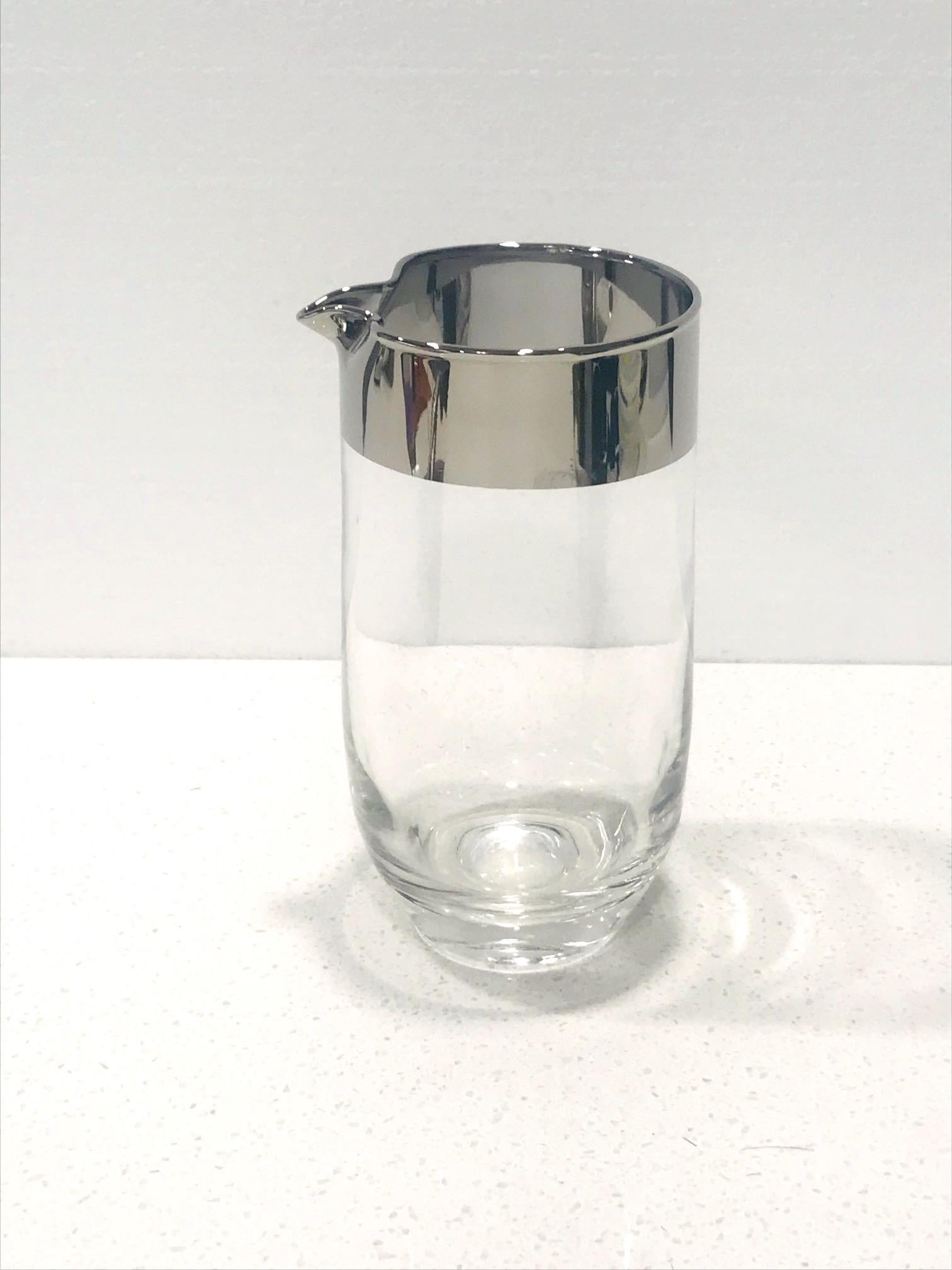 Mid-Century Modern Vintage Glass Cocktail Mixer with Silver Overlay by Dorothy Thorpe, c. 1960's