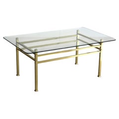 Mesa de centro vintage de cristal con detalles de latón, estilo Hollywood Regency