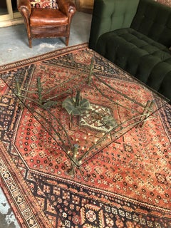 Vintage Glass Coffee Table with Floral Iron Legs