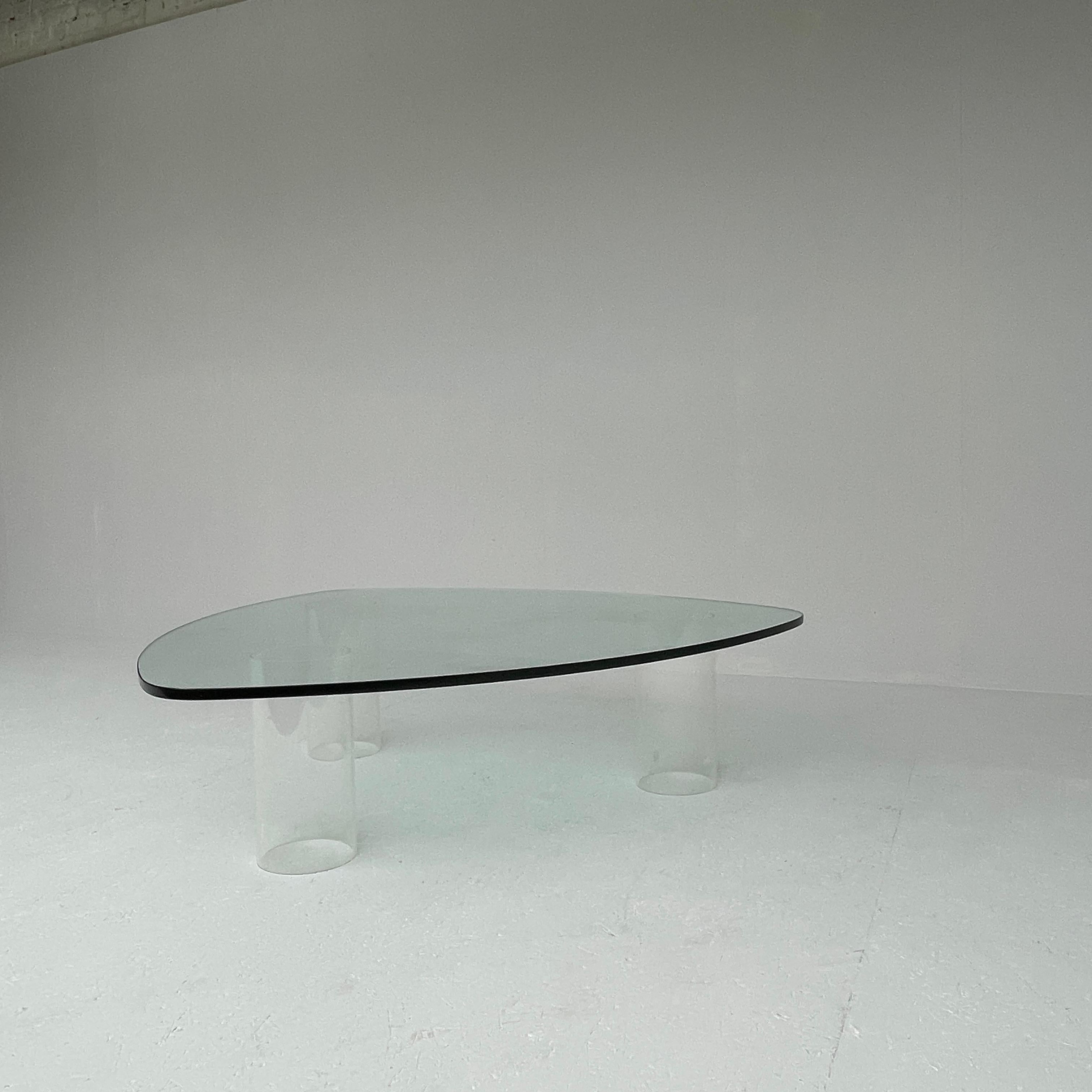 Vintage Glass Coffee Table with Plastic Legs For Sale 5