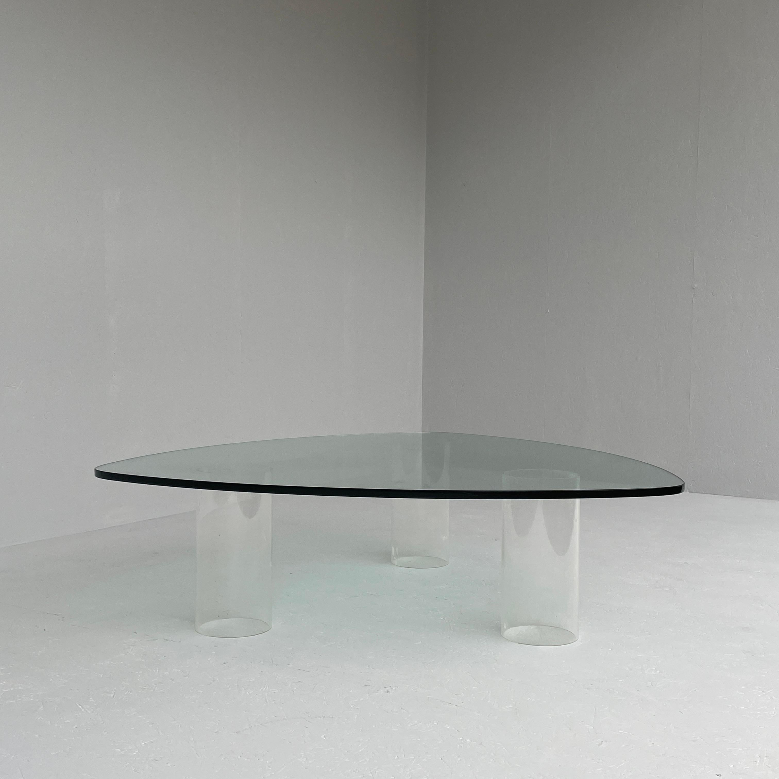 French Vintage Glass Coffee Table with Plastic Legs For Sale