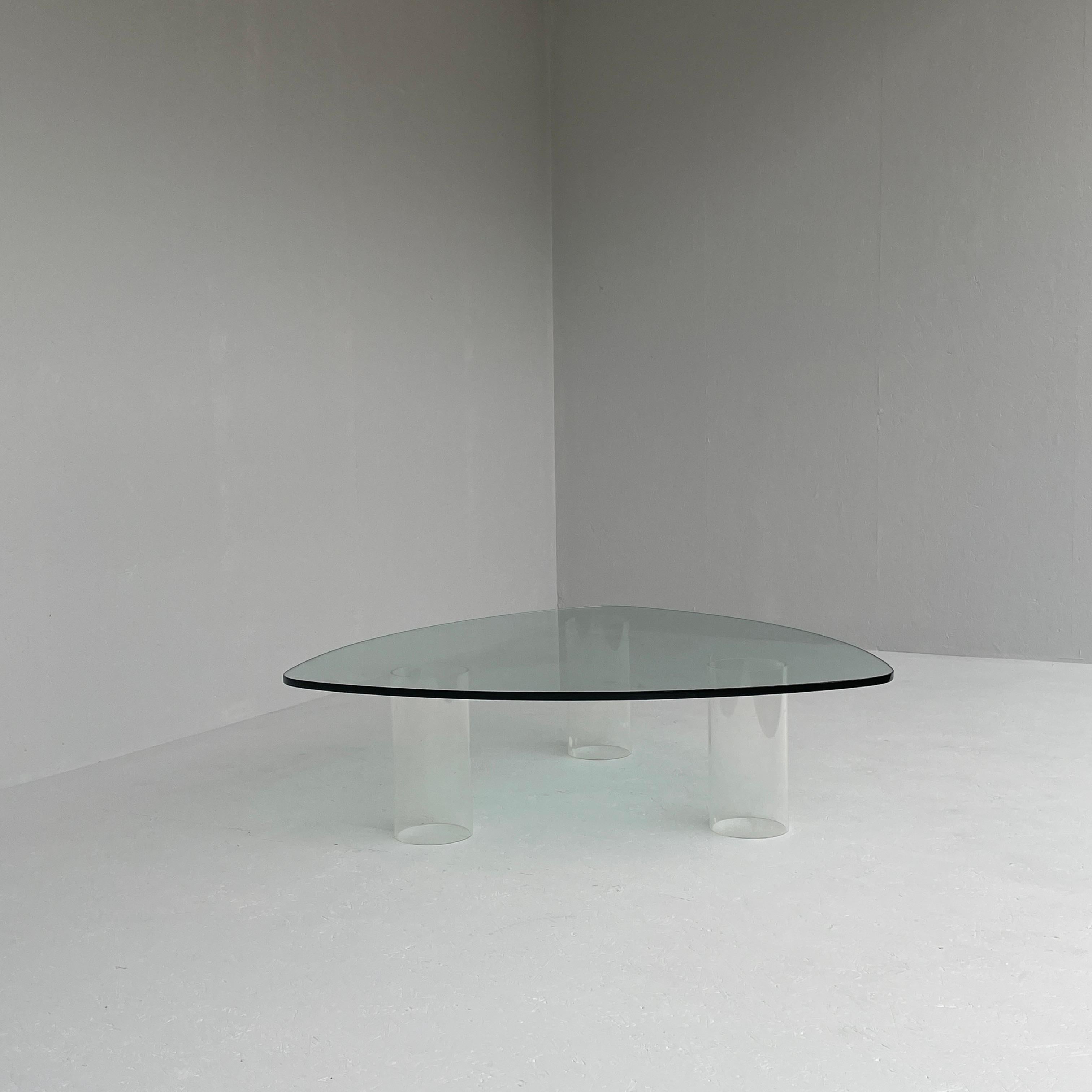 Late 20th Century Vintage Glass Coffee Table with Plastic Legs For Sale