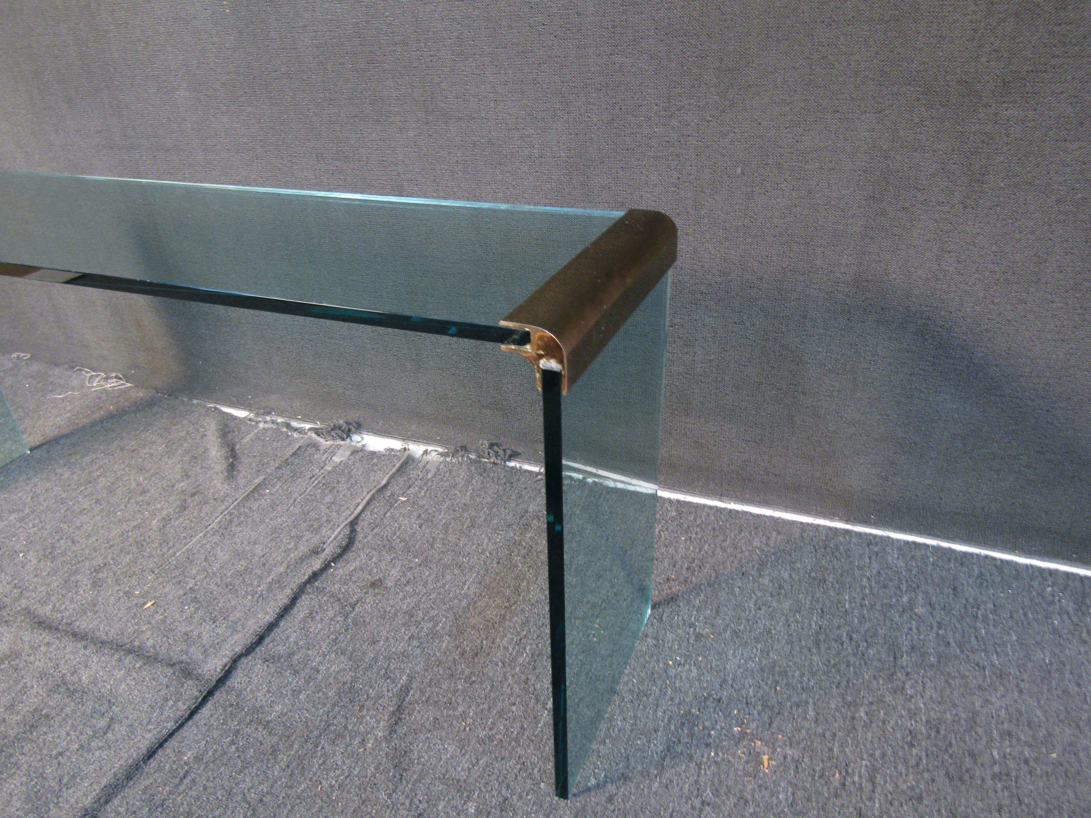 Brass Vintage Glass Console Table by Pace