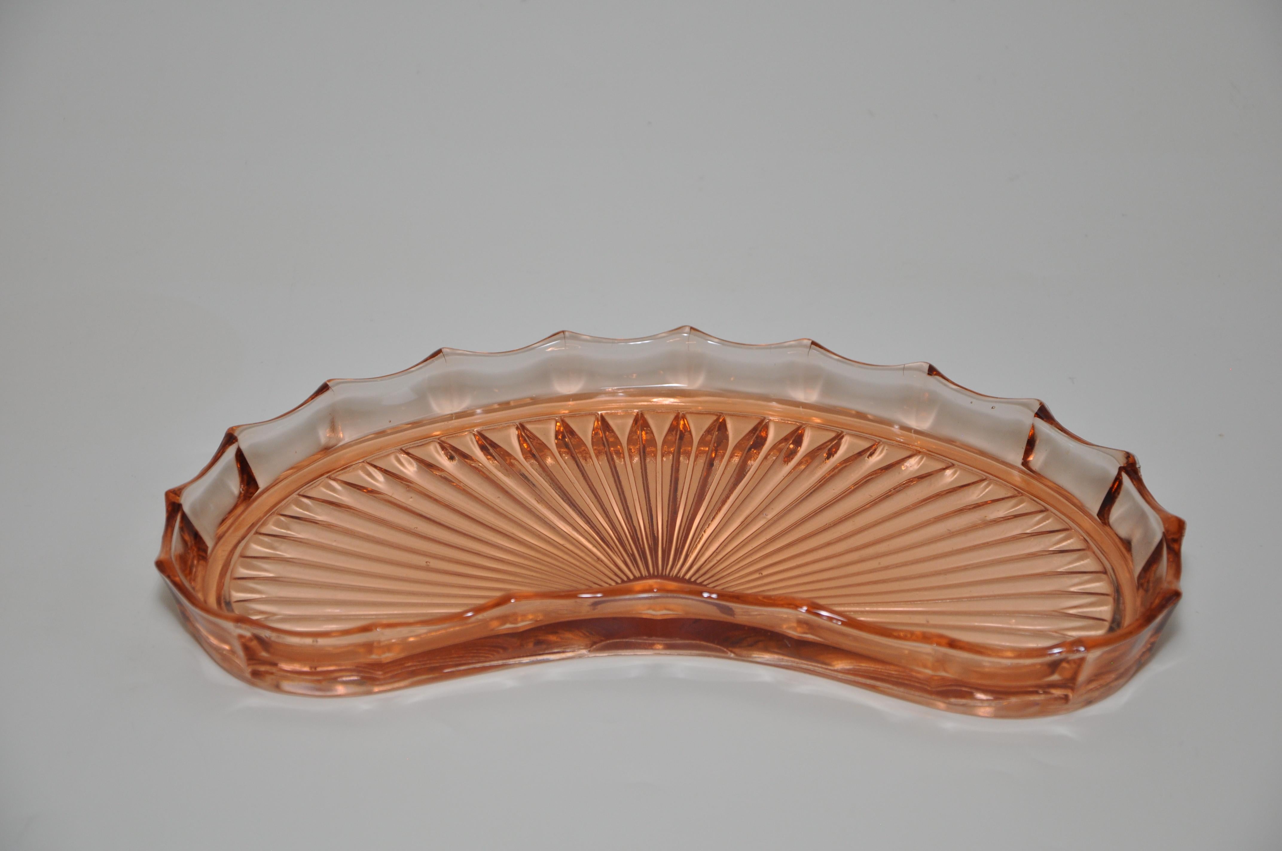 Art Deco Vintage Glass Cosmetics Vanity Make-Up Tray Peach Orange