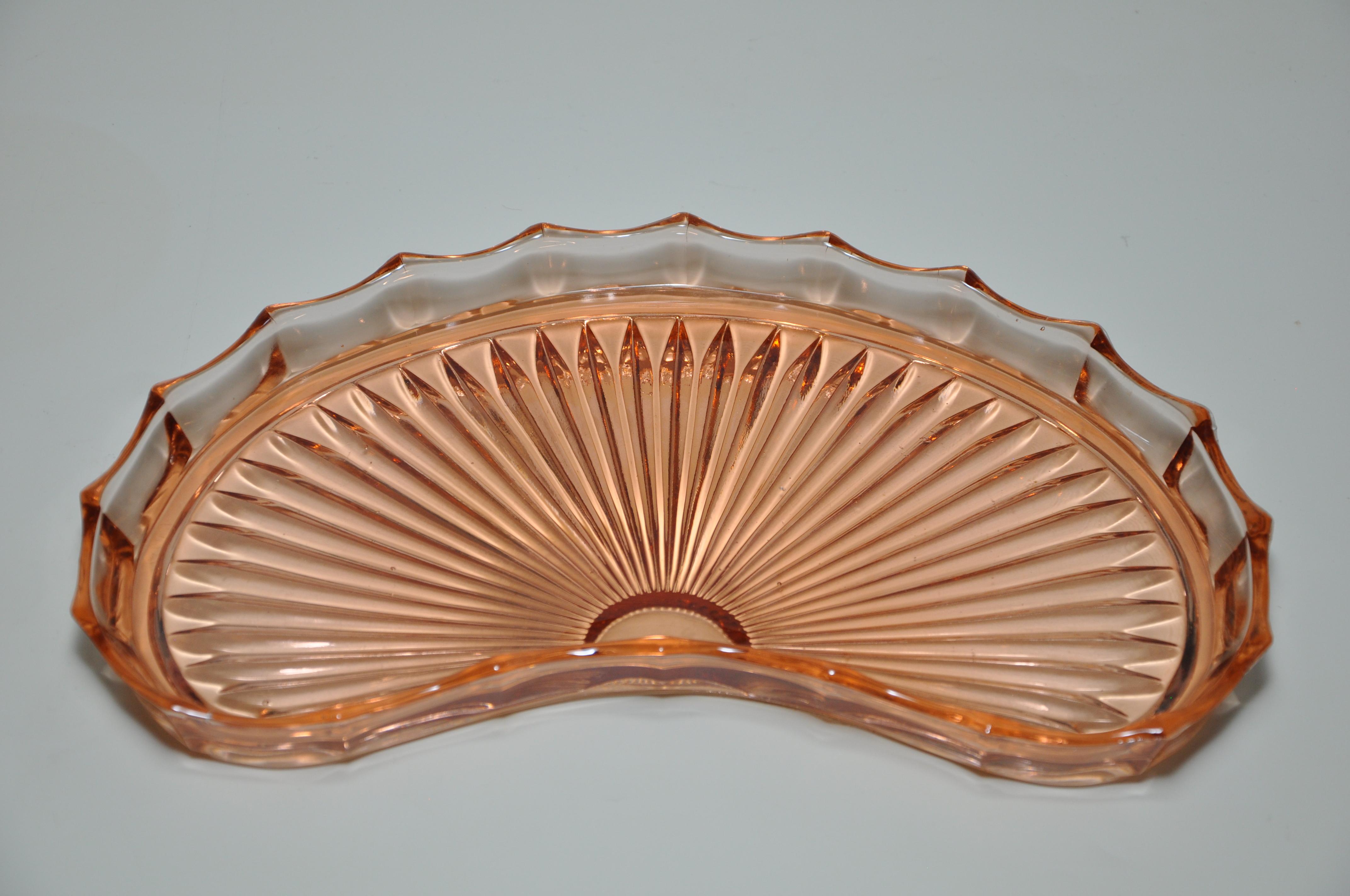 20th Century Vintage Glass Cosmetics Vanity Make-Up Tray Peach Orange