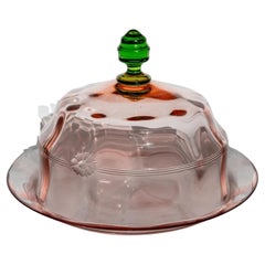 Cloche con piatto coperto in vetro vintage con disegno floreale, Italia, anni '30