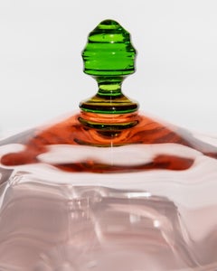 Cloche con piatto coperto in vetro vintage con disegno floreale, Italia, anni '30