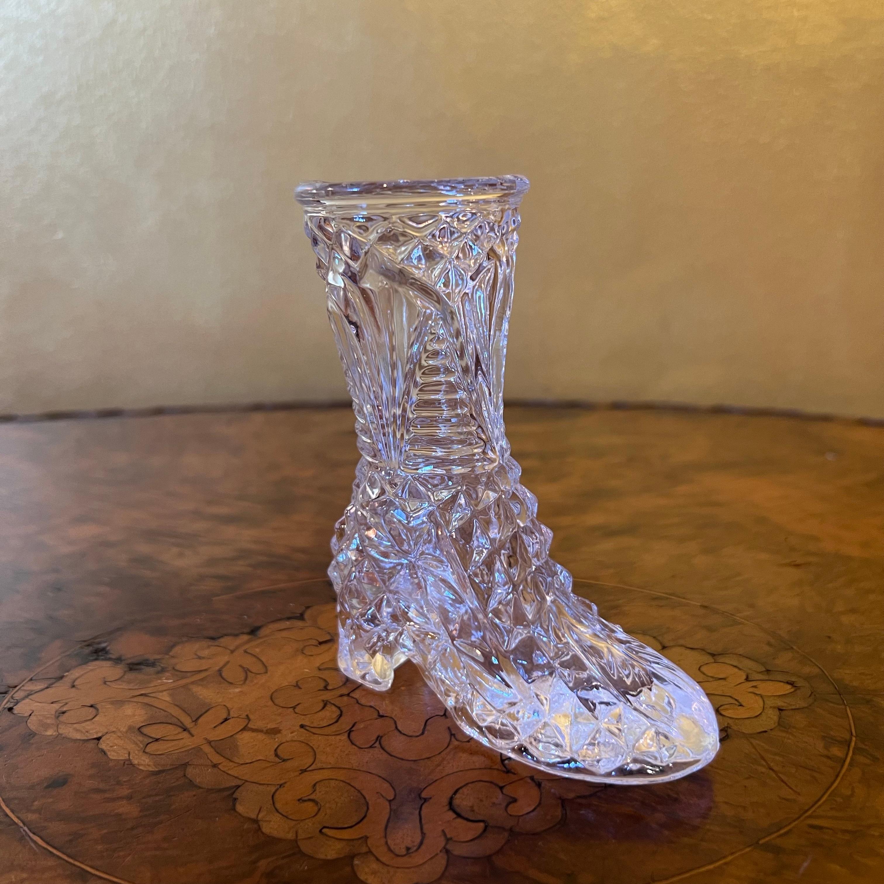 20th Century Vintage Glass Cut Shoe Vase For Sale