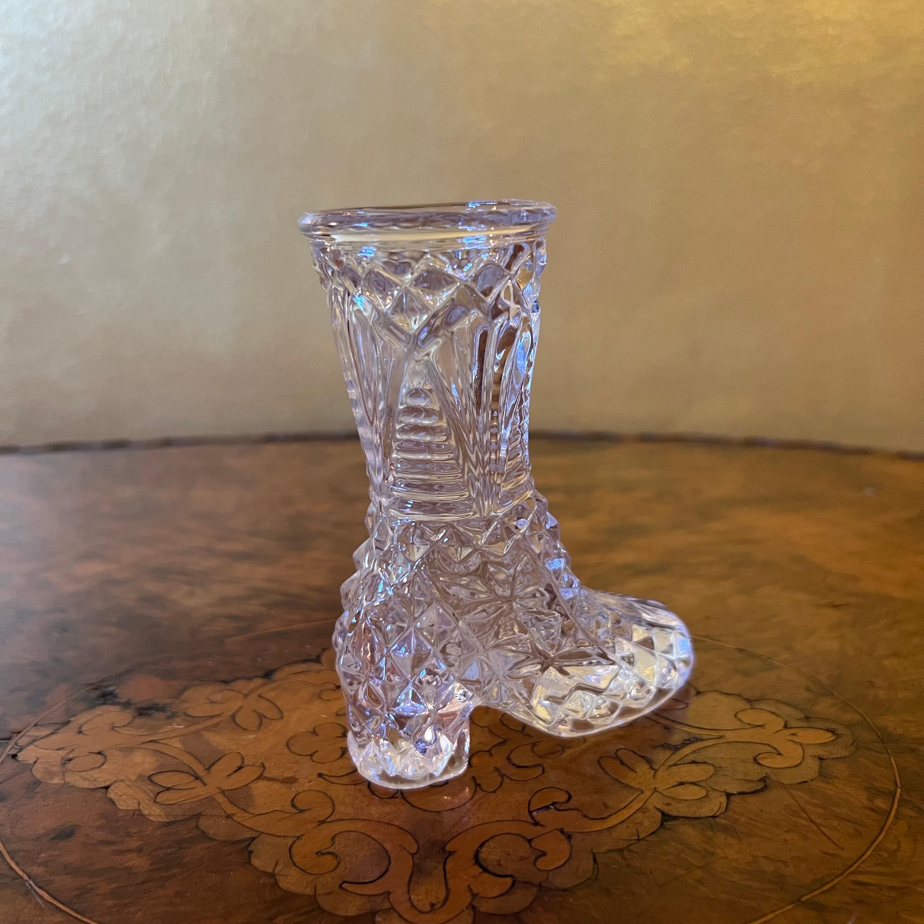 Vintage Glass Cut Shoe Vase For Sale 1