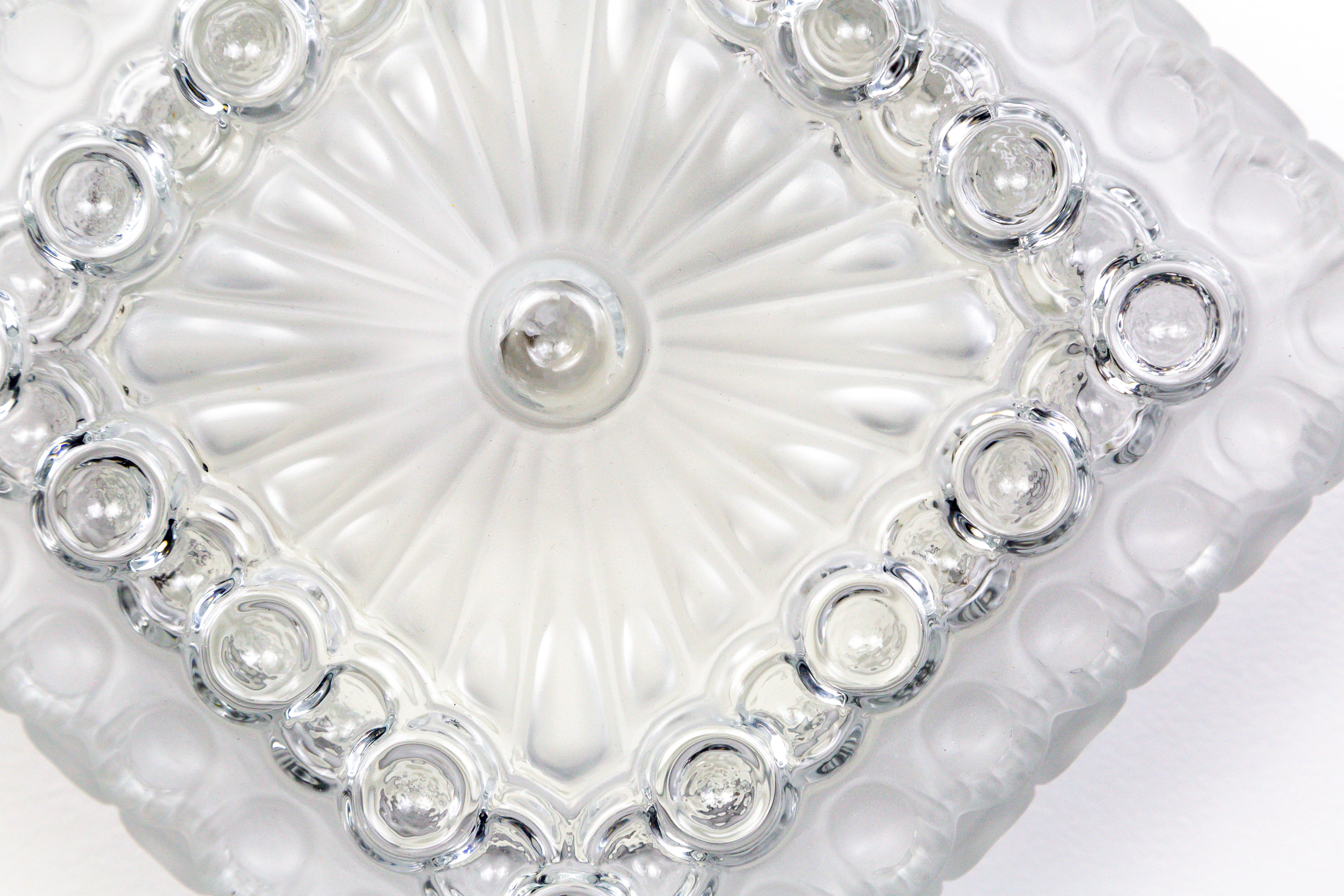 Vintage Glass Diamond / Square Flush Mount Light with Circle Motif In Good Condition In San Francisco, CA