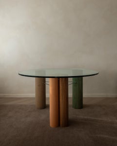 Vintage Glass Dining Table with Enamel Column Base from Saporiti Italia, 1980s