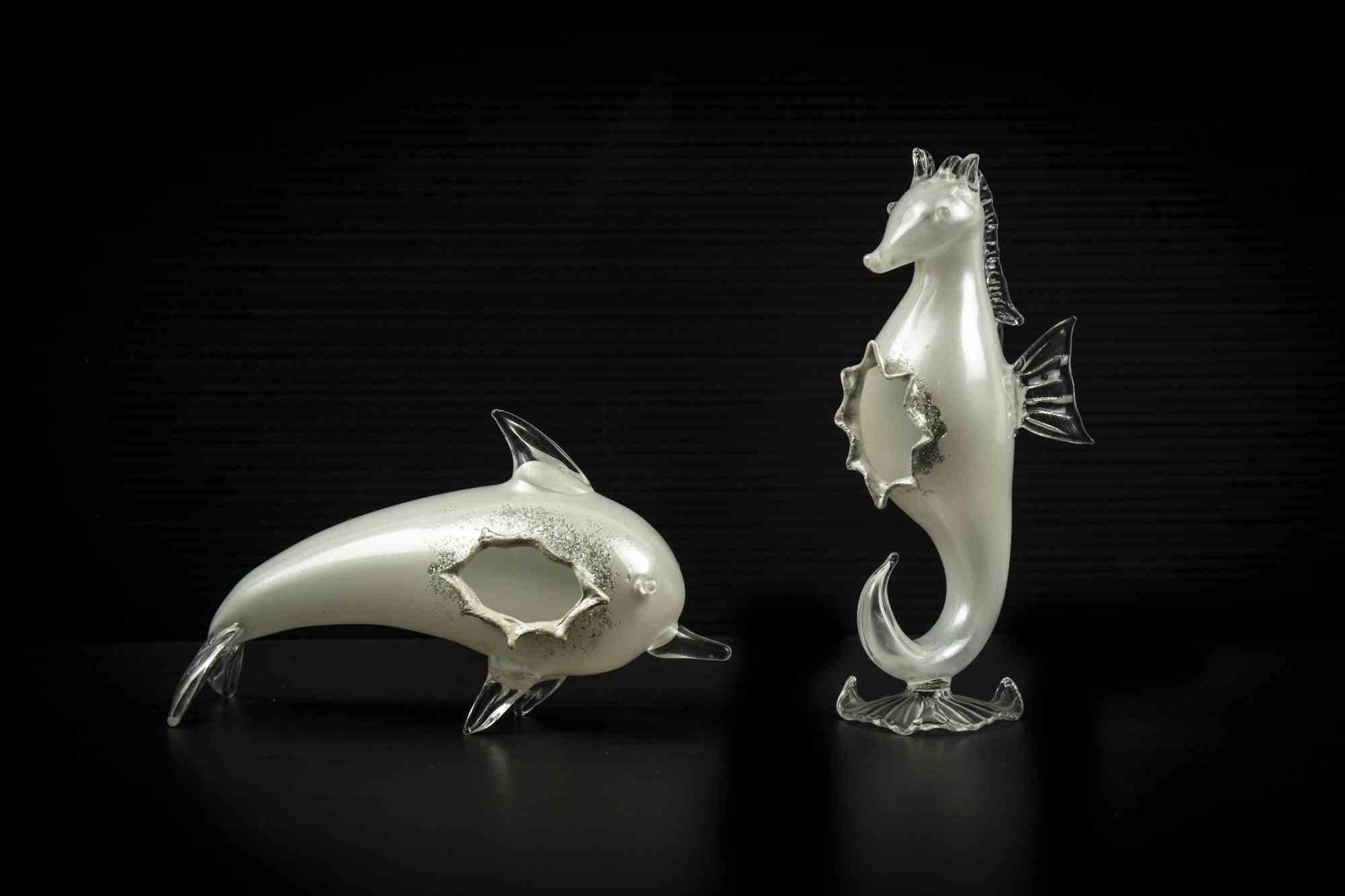 Vintage Glass Dolphin and Seahorse, Half of 20th Century In Good Condition For Sale In Roma, IT
