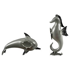 Dolphin et cheval de mer en verre vintage, moitié du 20ème siècle