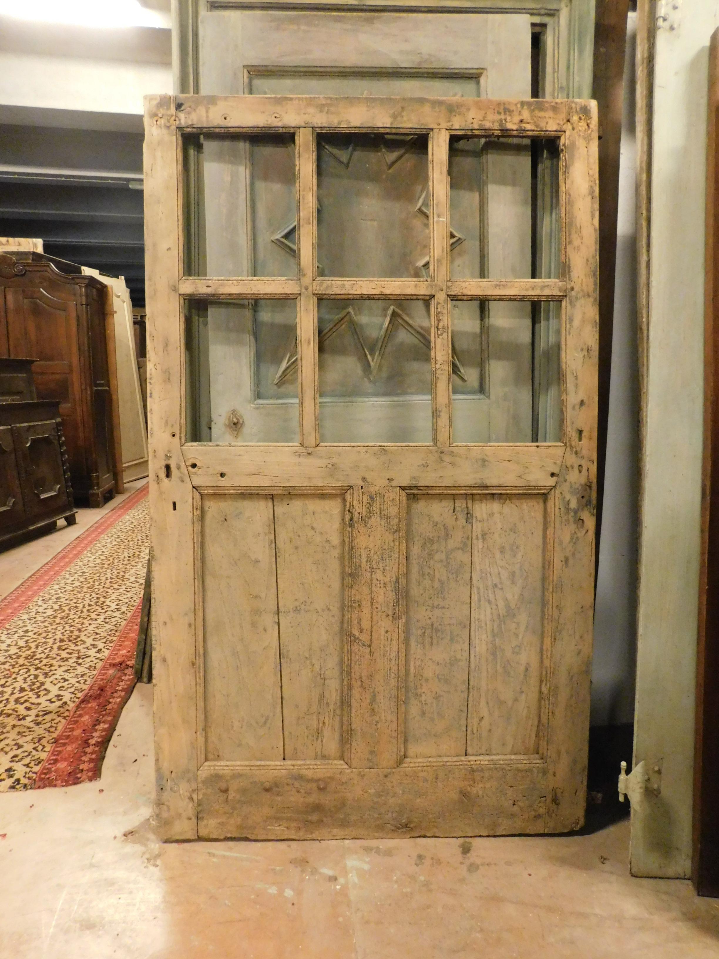 Vintage-Glastür aus Pappelholz, zu restaurieren, aus dem 19. Jahrhundert, Italien (Italienisch) im Angebot