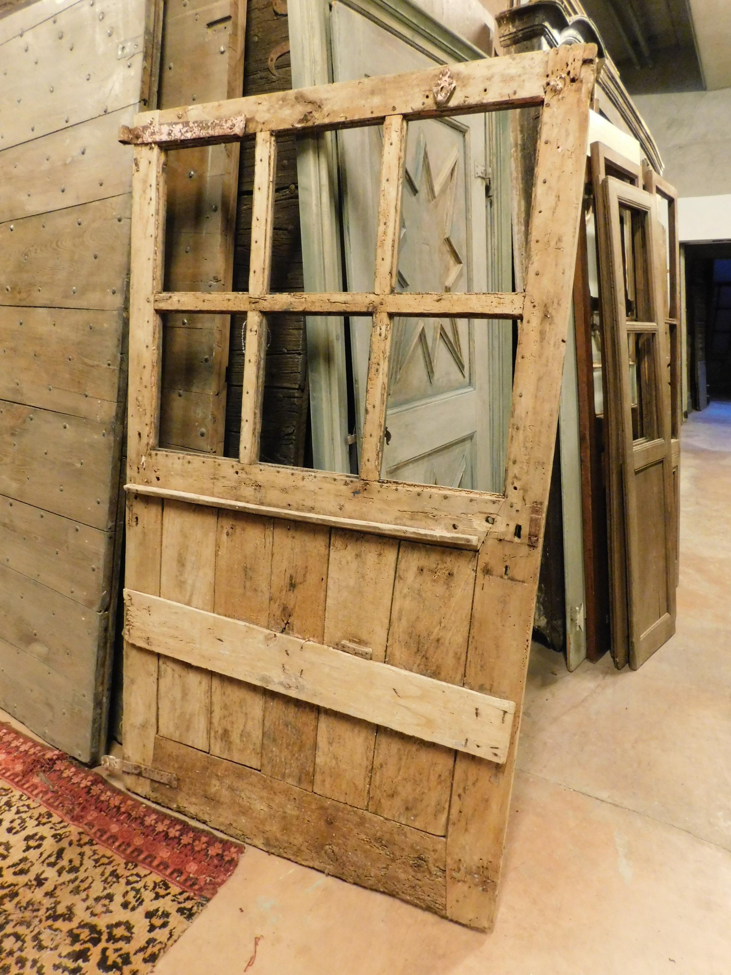 Vintage-Glastür aus Pappelholz, zu restaurieren, aus dem 19. Jahrhundert, Italien im Zustand „Gut“ im Angebot in Cuneo, Italy (CN)