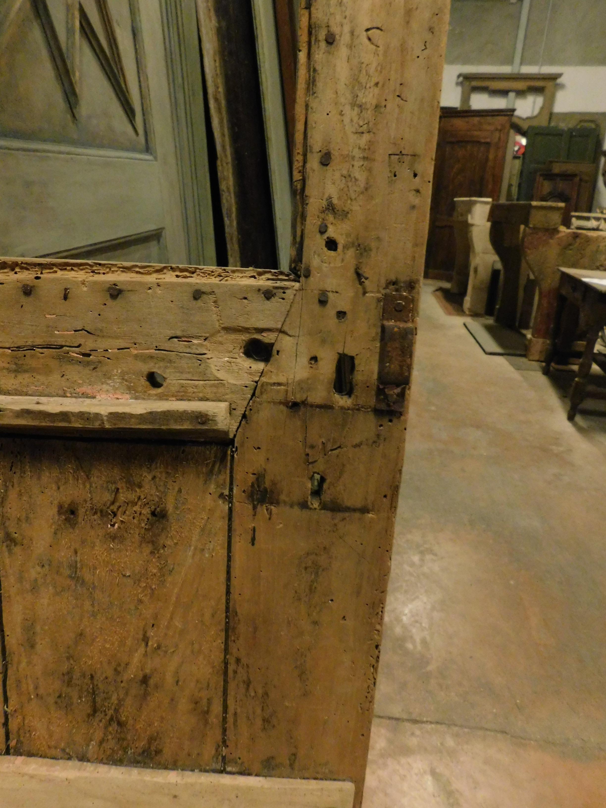 Hand-Carved Vintage Glass Door in Poplar Wood, to Be Restored from the 19th Century, Italy For Sale