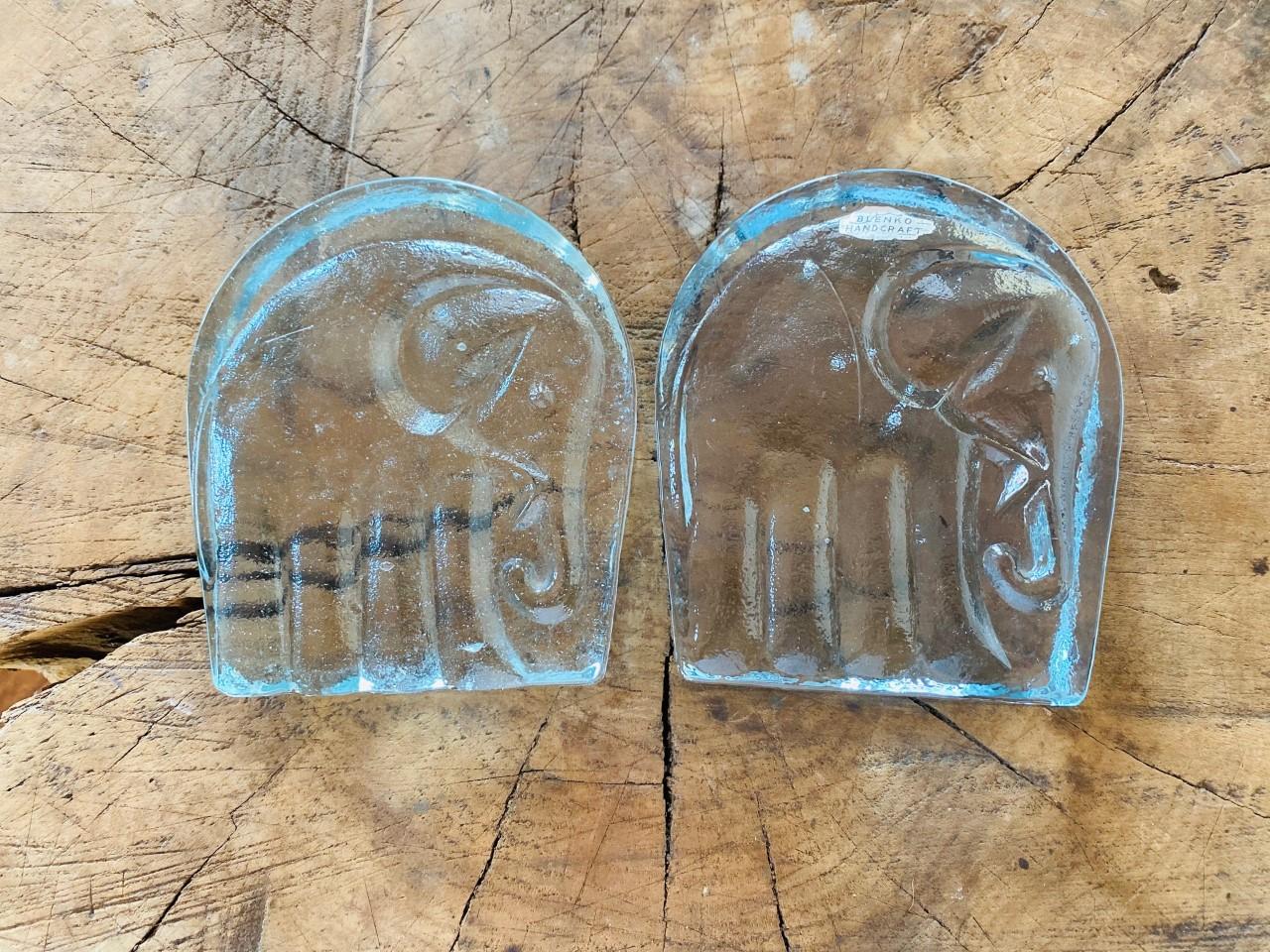 Vintage Glass Elephant Bookends by Blenko 5
