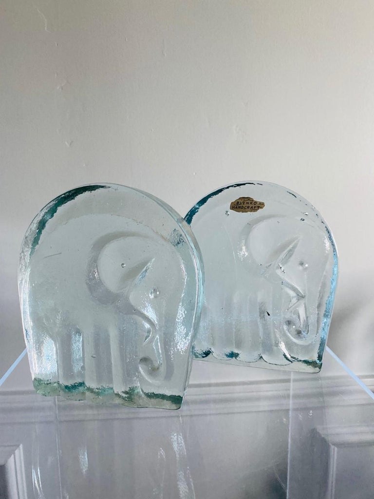 Vintage Glass Elephant Bookends by Blenko For Sale at 1stDibs