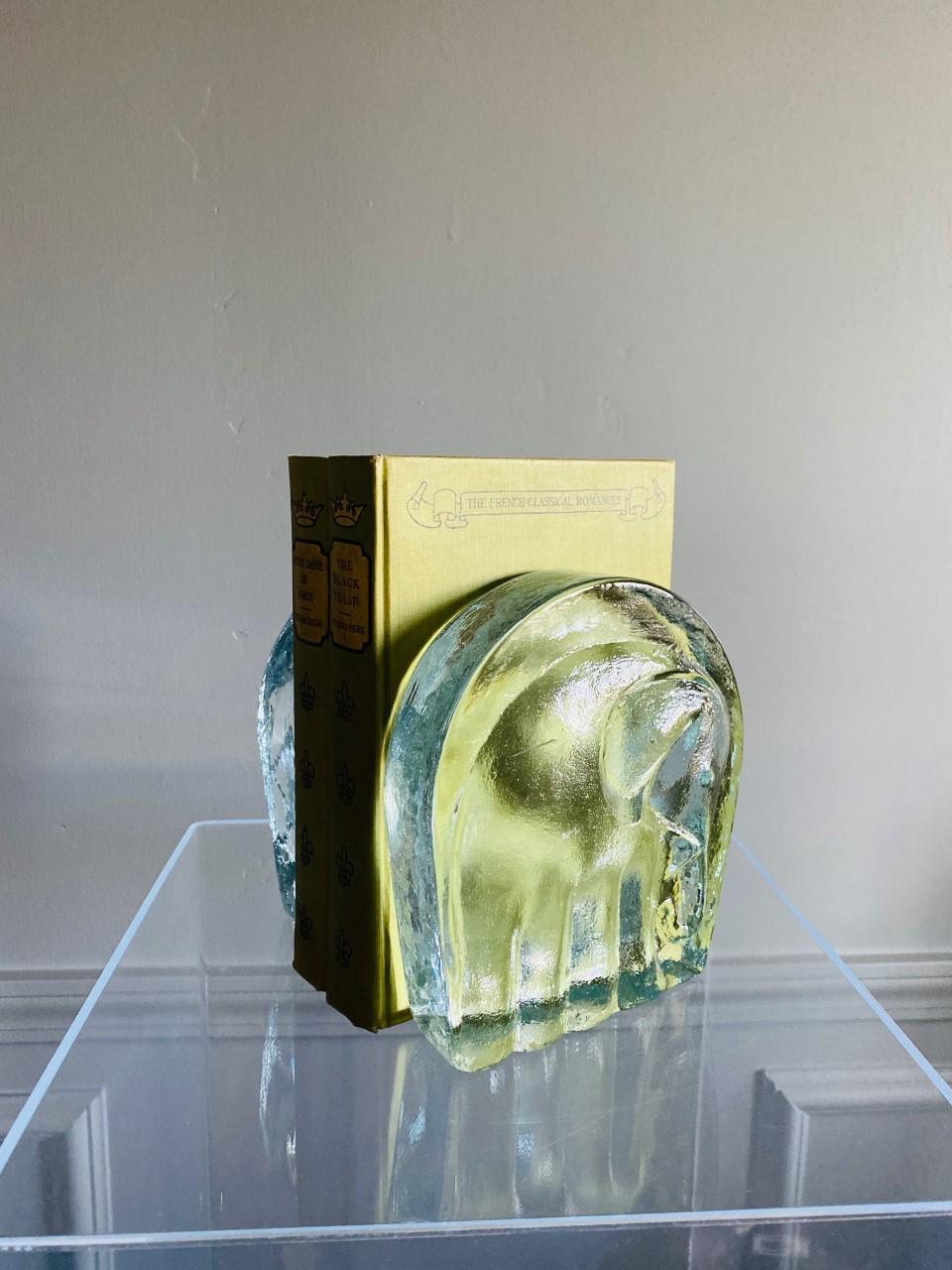 Hand-Crafted Vintage Glass Elephant Bookends by Blenko