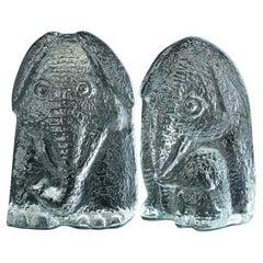 Vintage Glass Elephant Bookends by Blenko