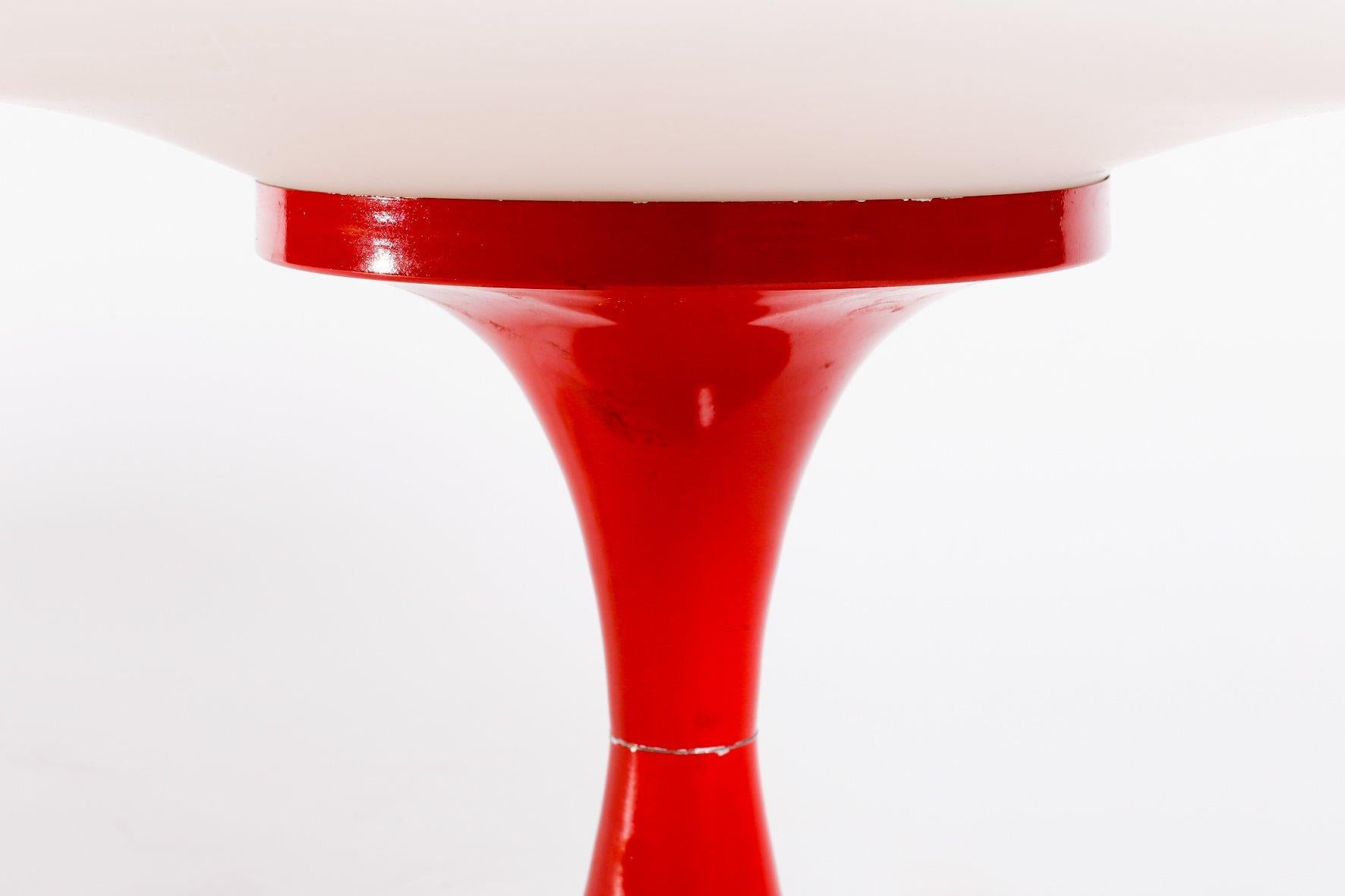 Vintage Glass and Enameled Steel Table Lamp, 1960s Red Space Age Style 1