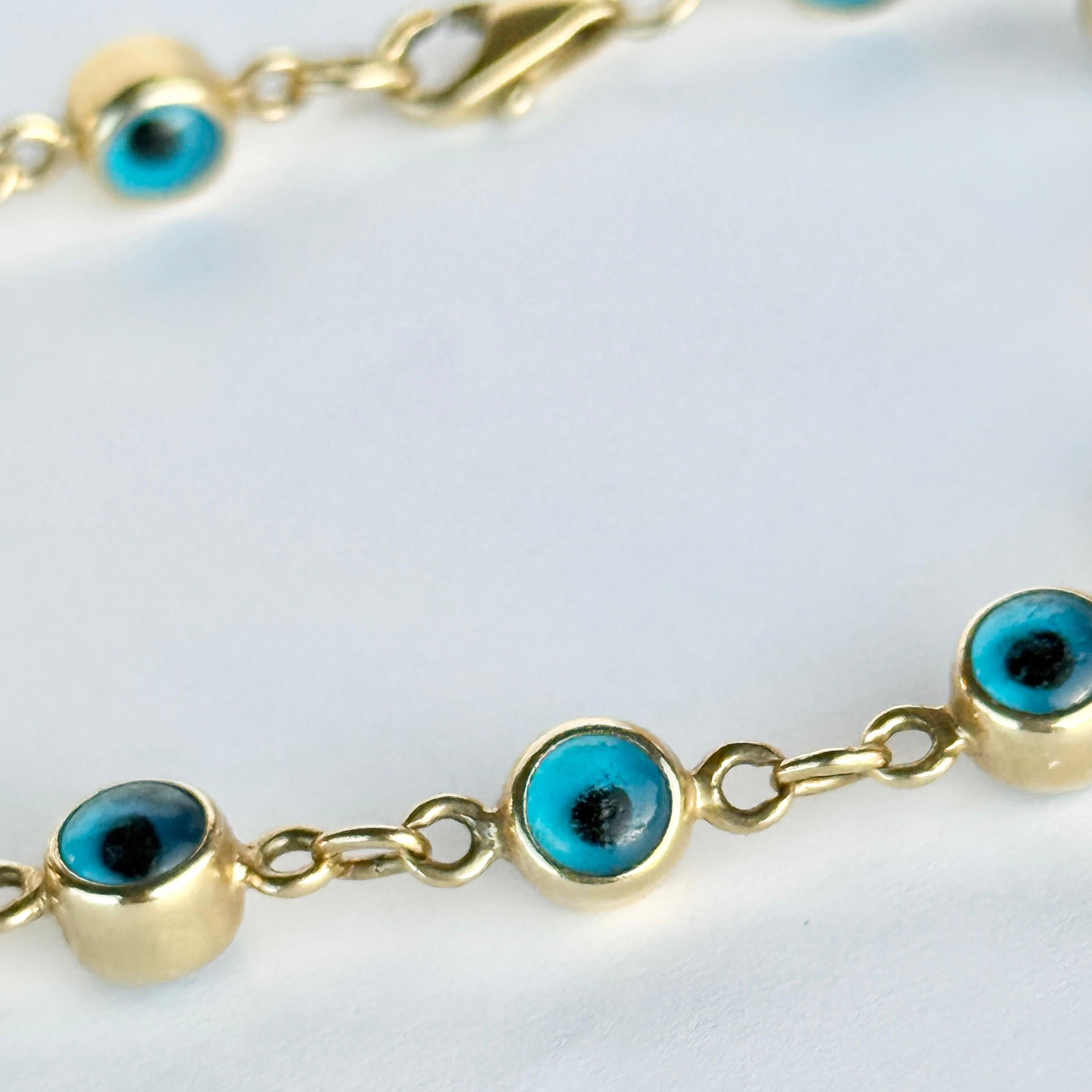 Pulsera vintage de cristal con mal de ojo y oro de 14 quilates en Bueno estado para la venta en Chipping Campden, GB