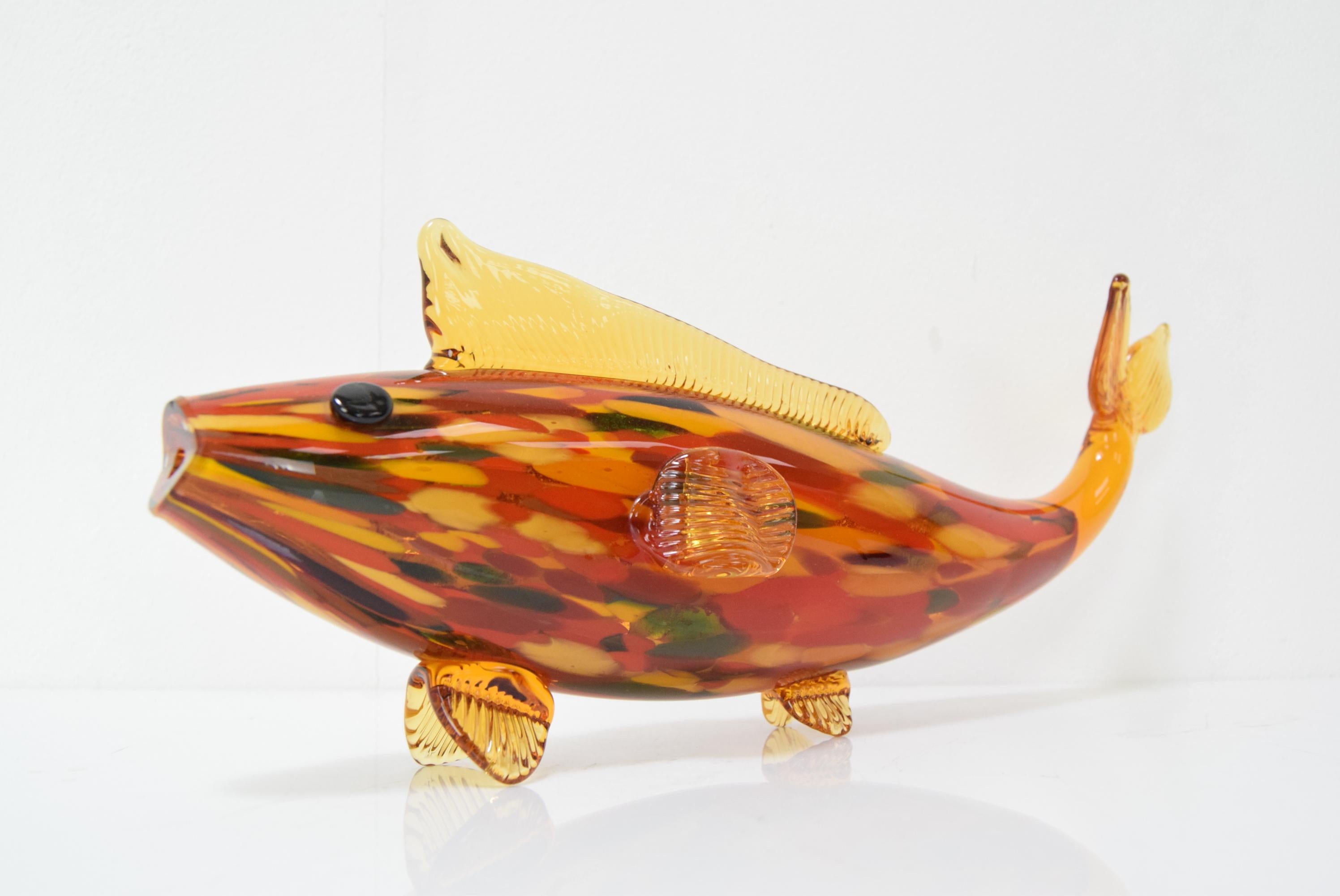 Art Glass Vintage Glass Fish, Glasswork Novy Bor, 1970's.  For Sale