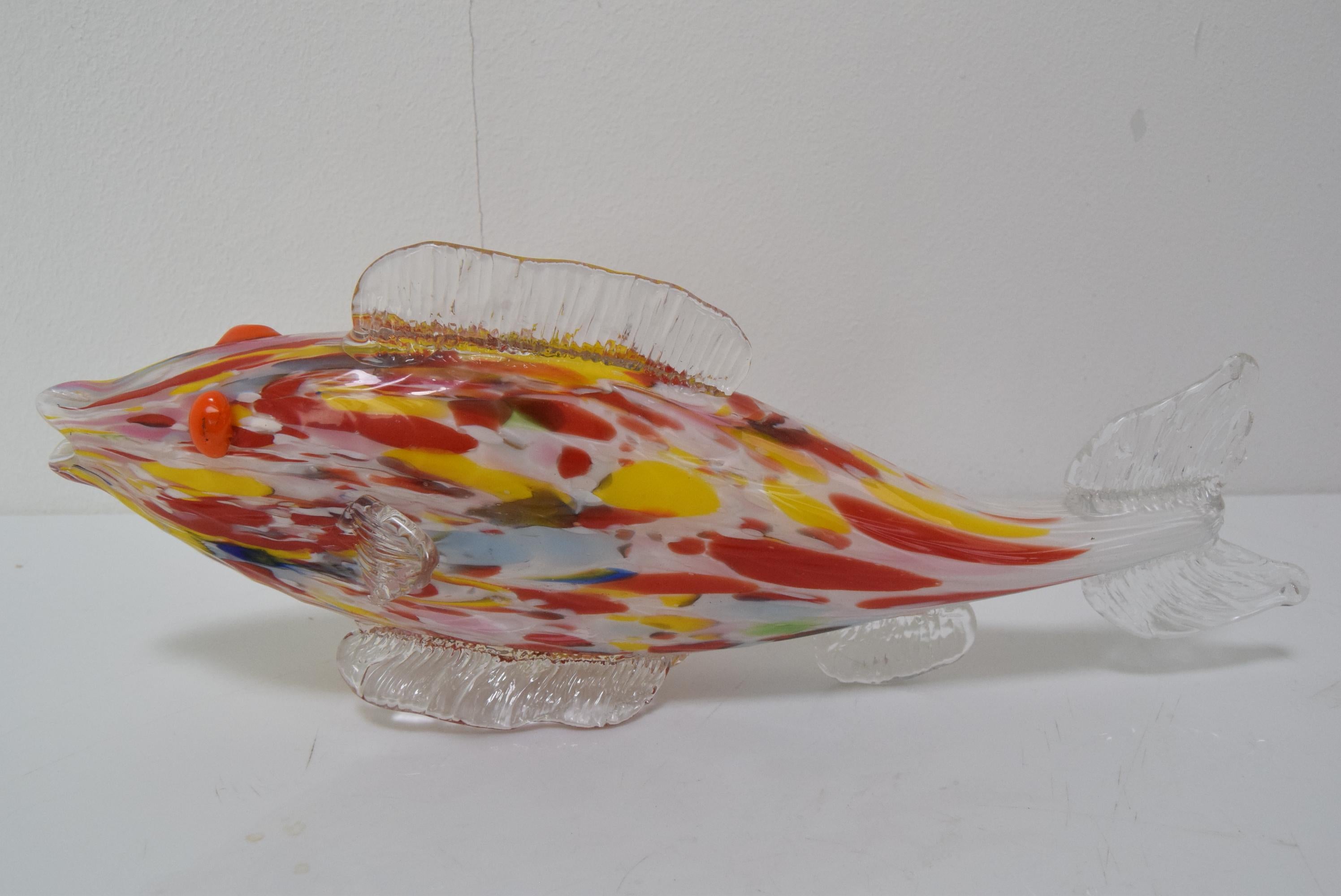 Mid-Century Modern Vintage Glass Fish, Glasswork Novy Bor, 1970's.  For Sale