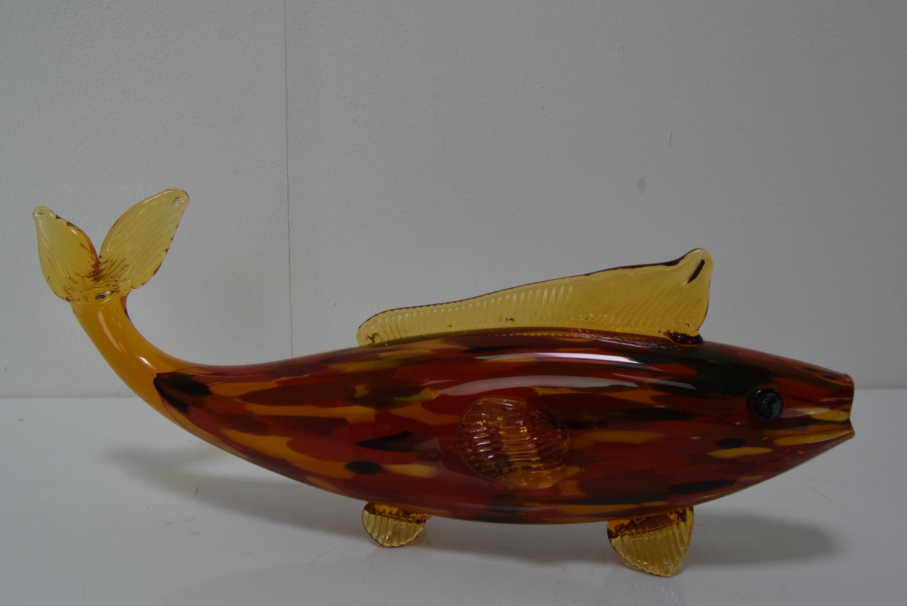Czech Vintage Glass Fish, Glasswork Novy Bor, 1970's.  For Sale
