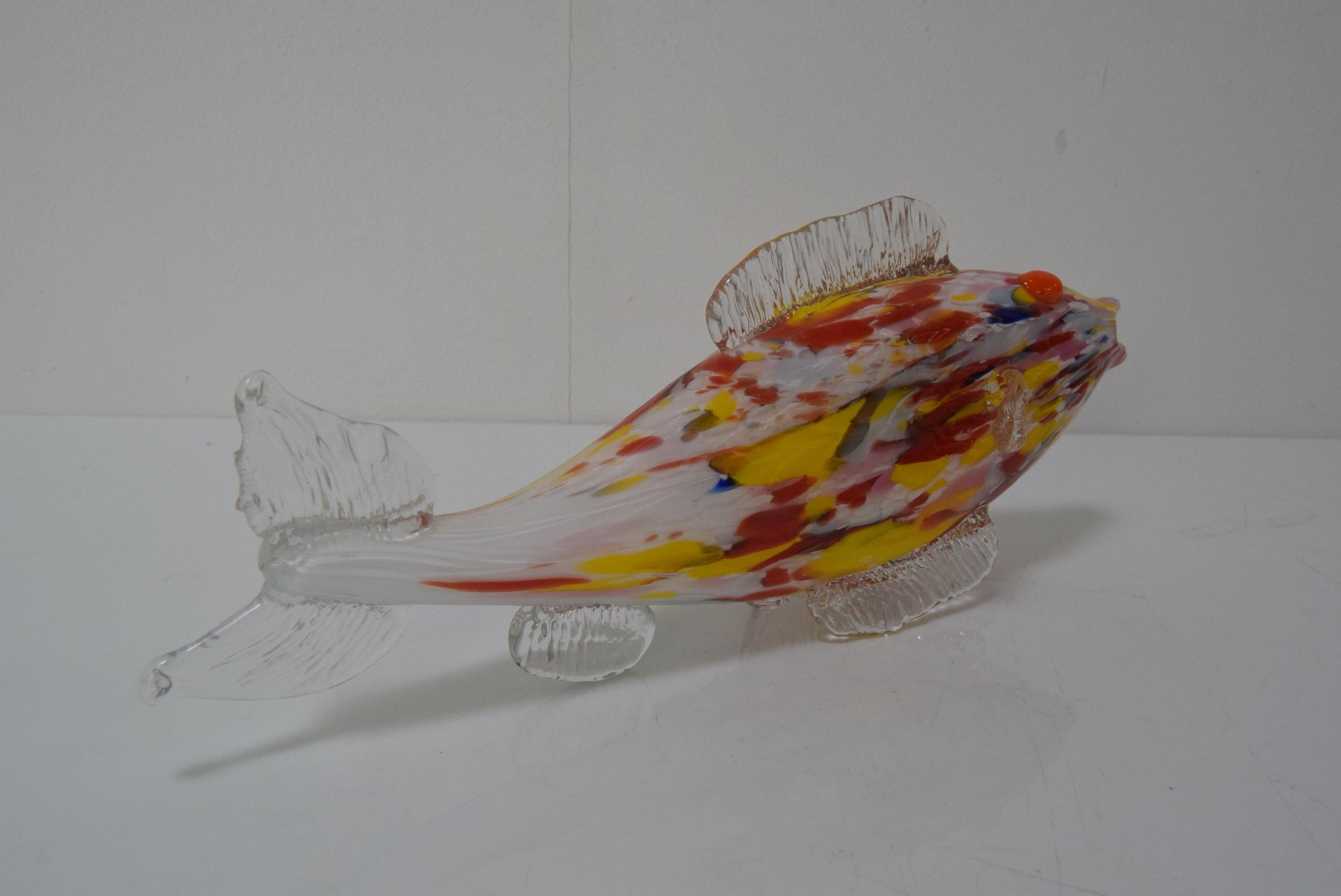 Art Glass Vintage Glass Fish, Glasswork Novy Bor, 1970's.  For Sale